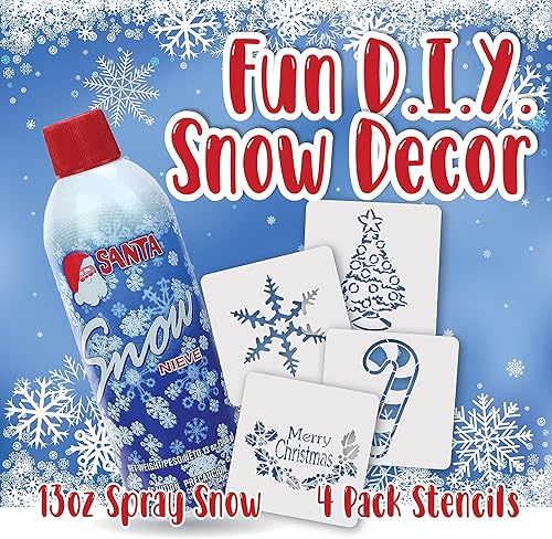 Miniatura 2 de Kit de spray de nieve y plantillas navideñas, 13 onzas, cuatro plantillas navideñas de 5 x 5 pulgadas, divertido kit de decoración de ventanas