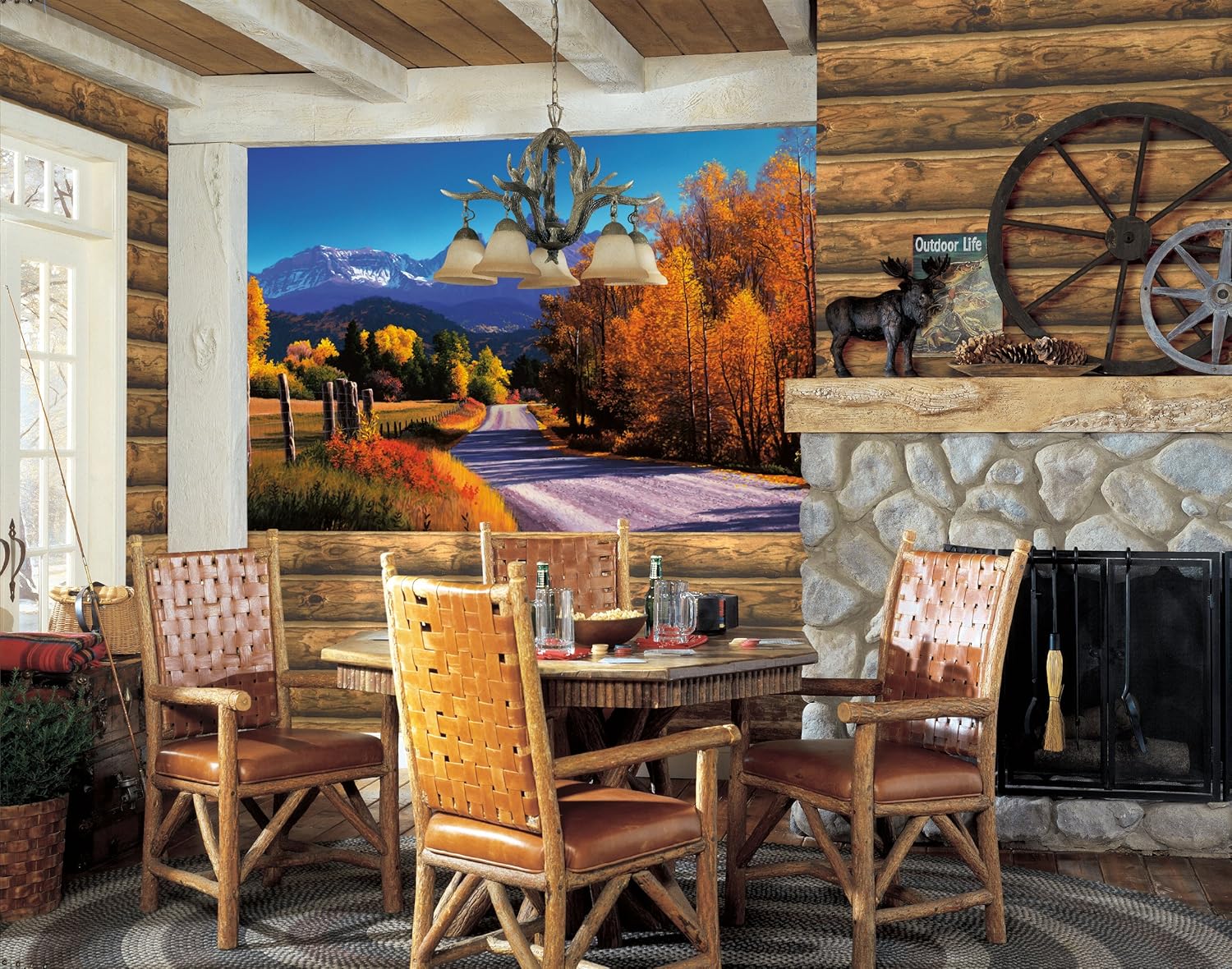 RoomMates York Wallcoverings Lake Forest Lodge WG0309M Autumn Landscape Mural, Multi