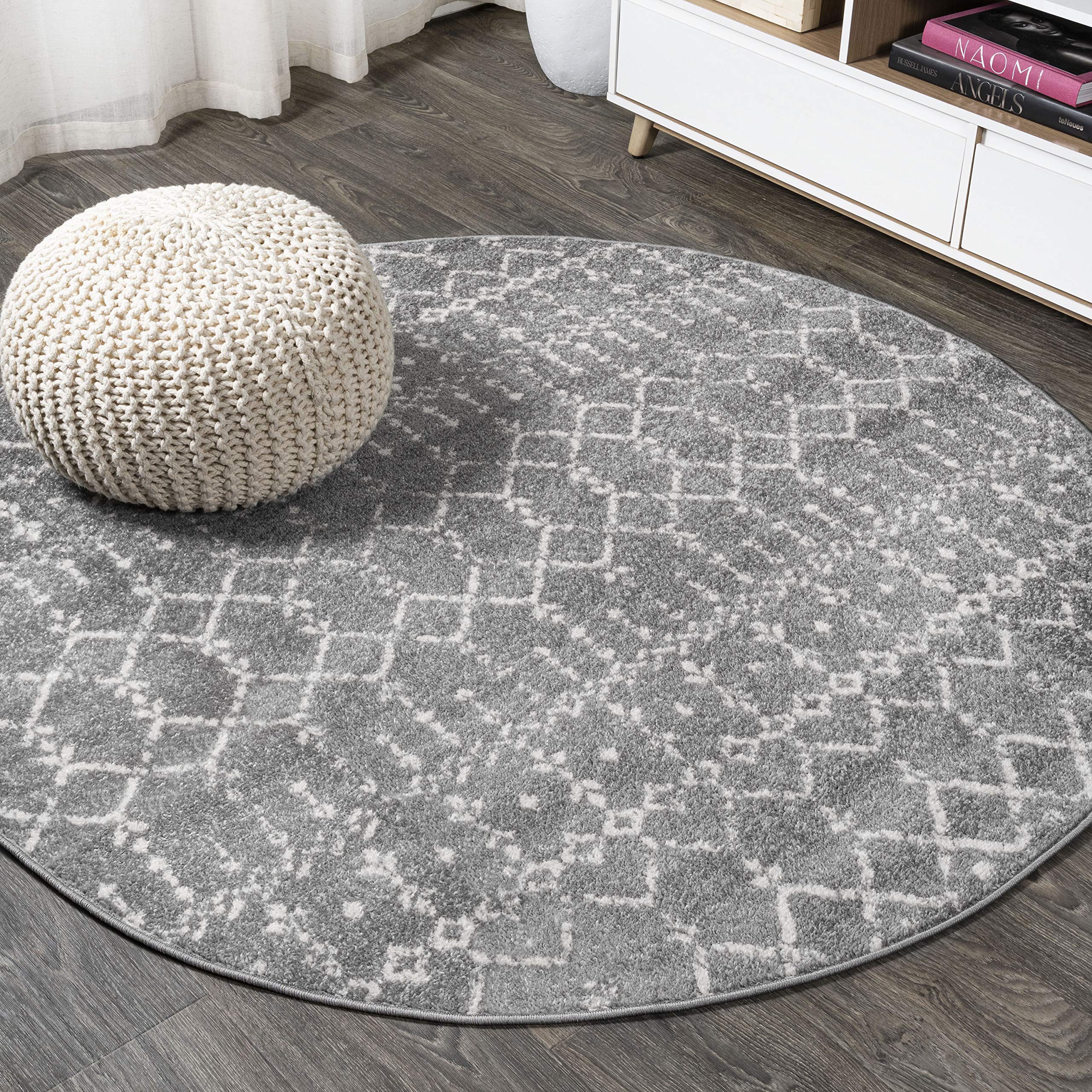 (Similar to) JONATHAN Y MOH101C-5R Moroccan Hype Boho Vintage Diamond Indoor Area-Rug Bohemian Easy-Cleaning Bedroom Kitchen Living Room Non Shedding, 5' Round, Gray/Ivory