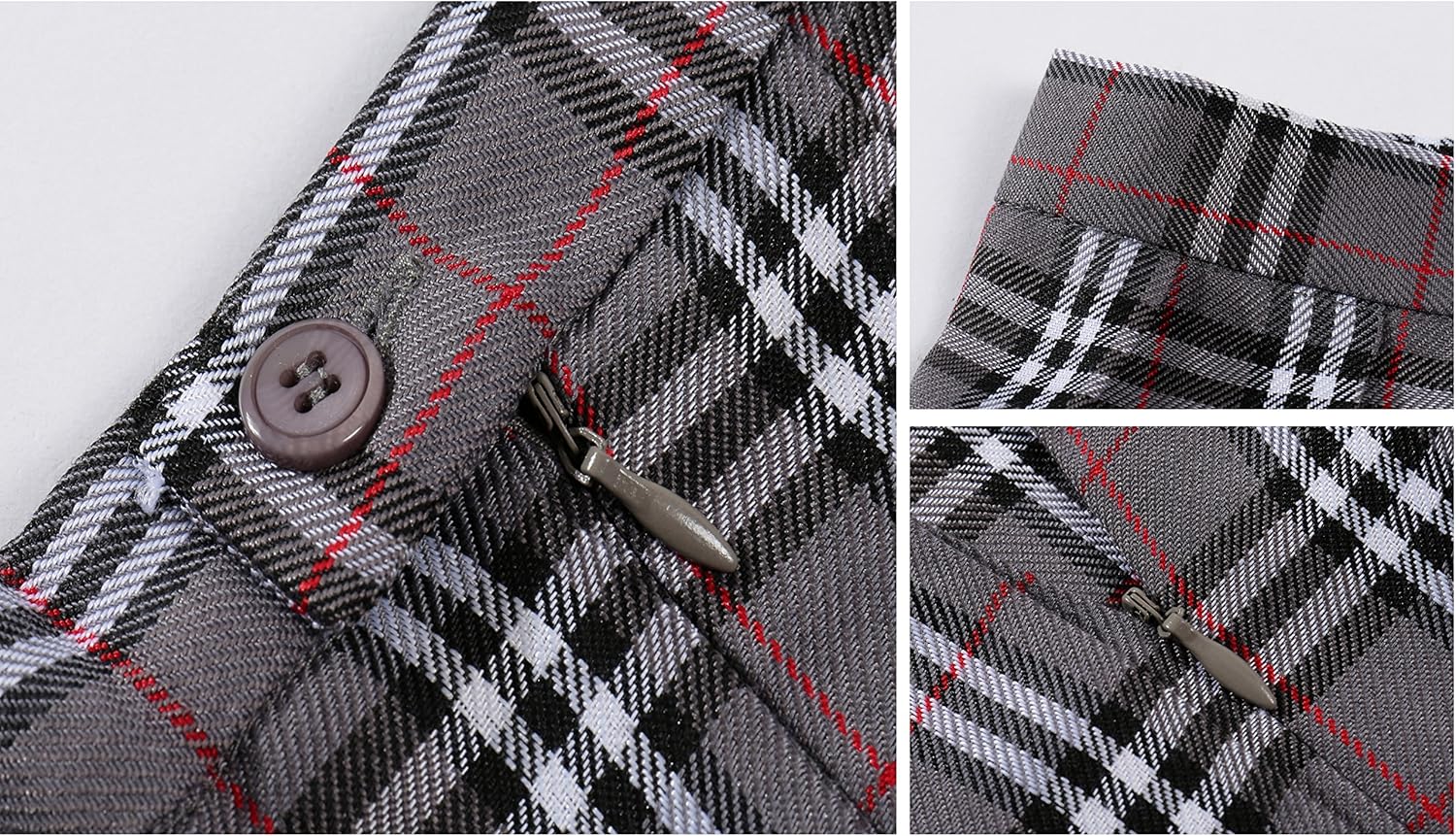 Women Girls Short Plaid Pleated Skirts Uniform Cosplay Costumes 2 Grey Mixed White