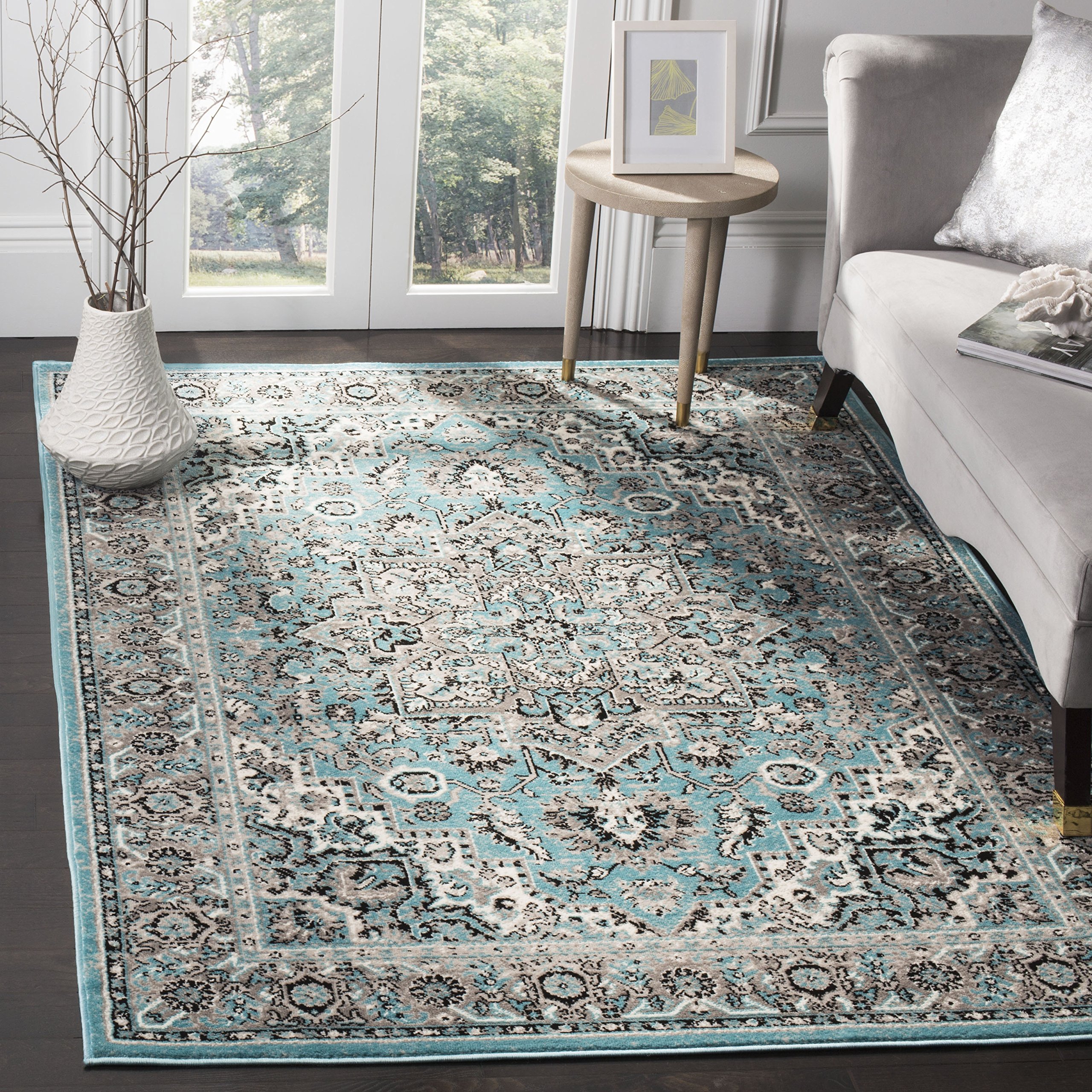 SAFAVIEH Skyler Collection 8' x 10' Blue/Ivory SKY126M Boho Chic Distressed Medallion Non-Shedding Living Room Bedroom Dining Home Office Area Rug