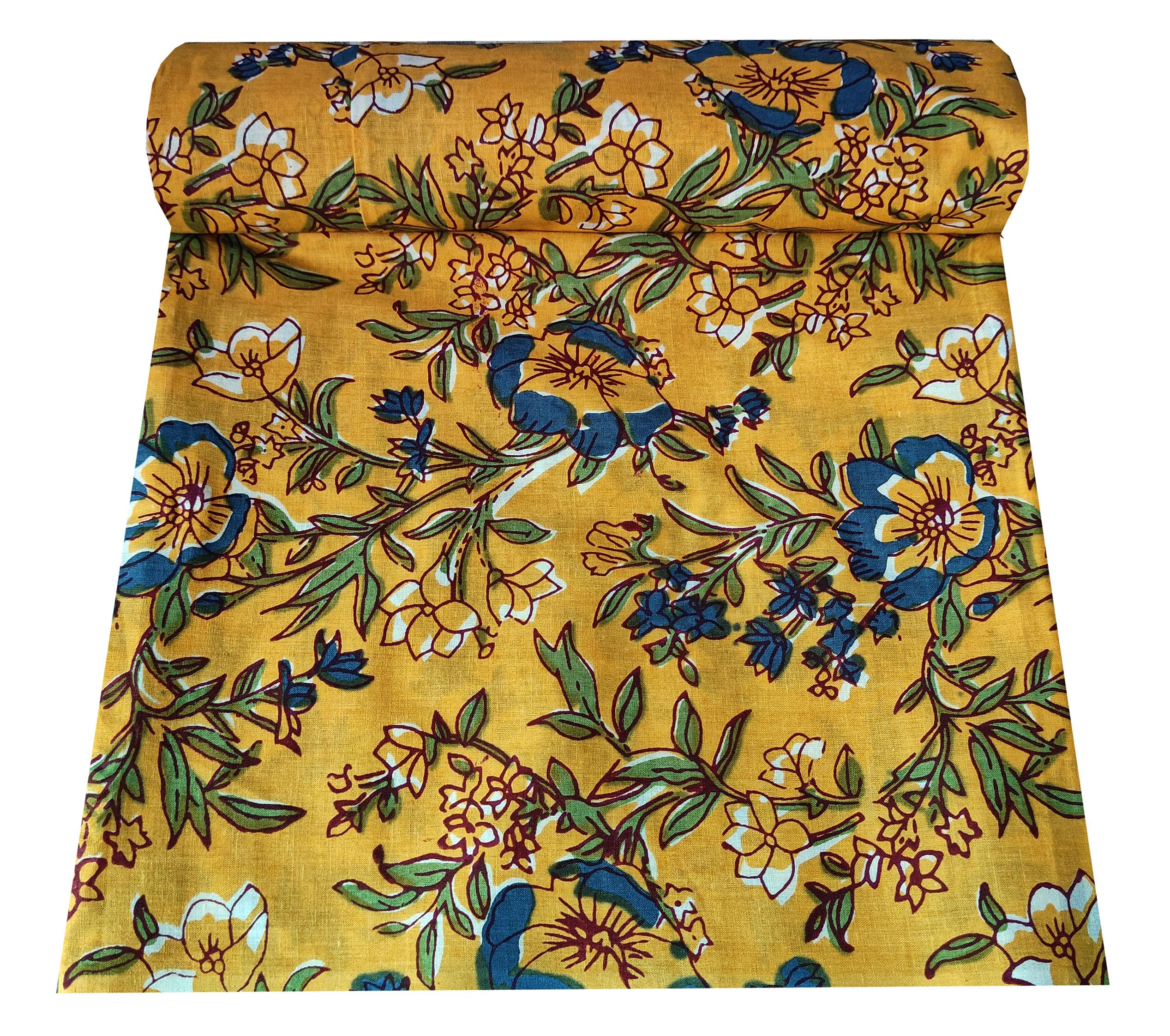 2 Meter Pure Cotton Unstitched Jaipuri Handmade Digital Printed Fabric Material for Women Kurta/Blouse/Palazzos/Piece Material for Women’s (Yellow Flower 1)-image-6