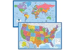 2 Pack - World Map for Kids + Blue Ocean USA Map...