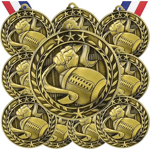 Express Medals Various 10 Pack Styles of Football Award Medals with Neck Ribbons Trophy Award Prize Gift