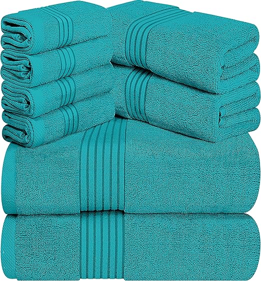 Utopia Towels 8-Piece Premium Towel Set, 2 Bath Towels, 2 Hand Towels, and 4 Wash Cloths, 100% Ring Spun Cotton Highly Absorbent Towels for Bathroom, Sports, and Hotel, Turquoise