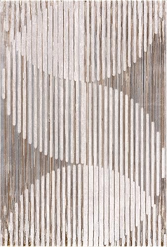 Miniatura 3 de Abani Alfombra contemporánea lavable a rayas beige y marfil de 4 x 6 pies, alfombra moderna de mediados de siglo para sala de estar