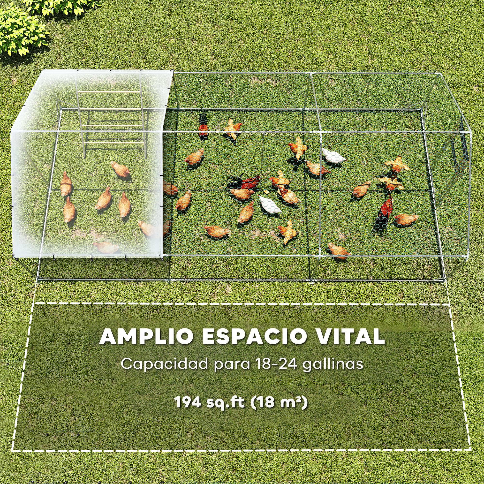 PawHut Gallinero Exterior 18 m² 3x6x1,95 m Acero Galvanizado para 18-24 Gallinas Impermeable Anti-UV