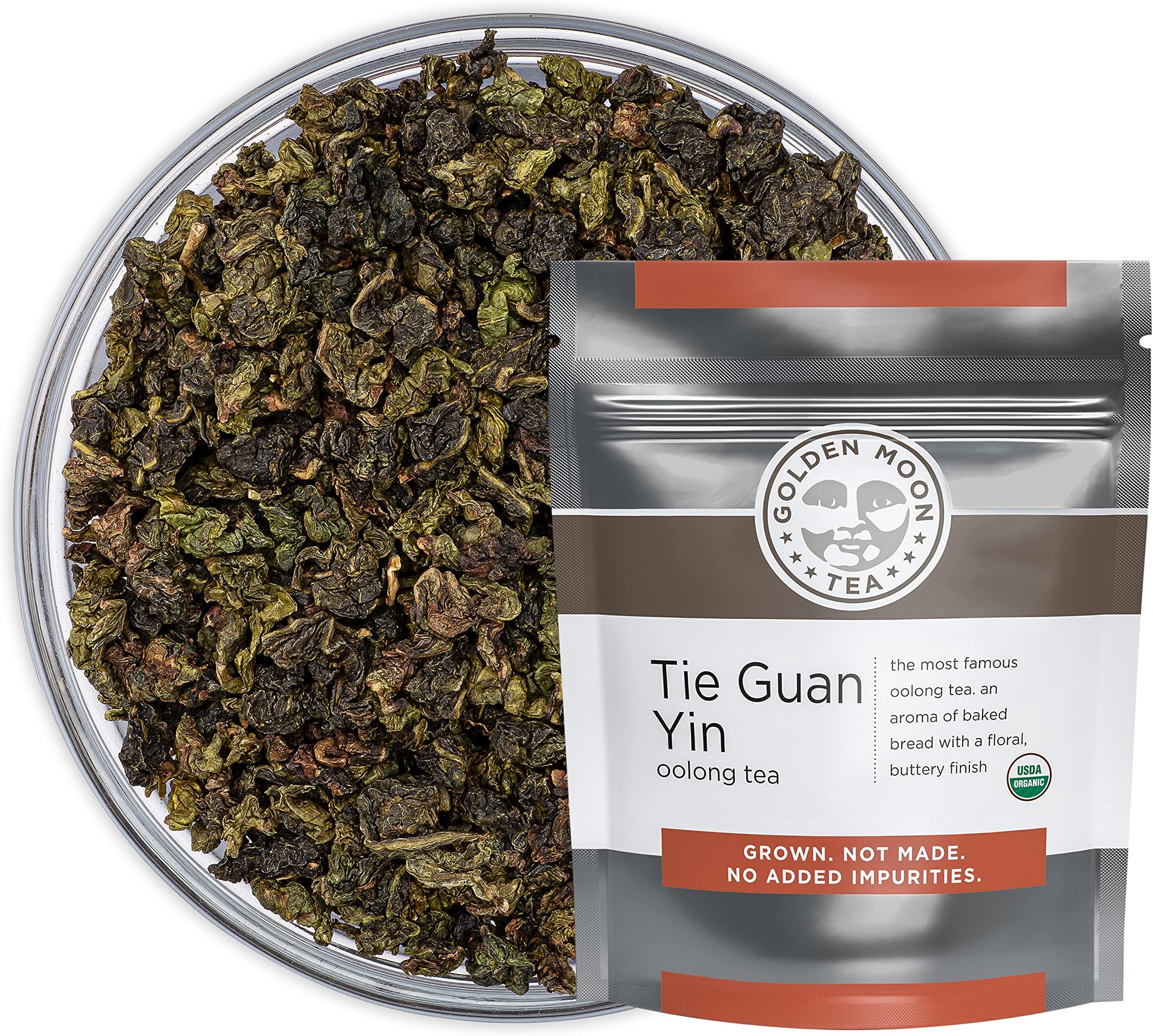 Golden Moon Tea Tie Guan Yin Oolong Tea - Organic Green Tea - Wulong Variety - Loose Leaf, Non-GMO - Half Pound (92 Servings)