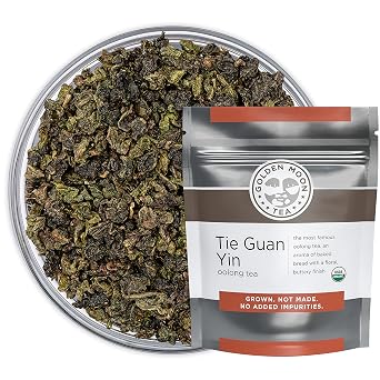 Golden Moon Tea Tie Guan Yin Oolong Tea - Organic Green Tea - Wulong Variety - Loose Leaf, Non-GMO - Half Pound 92 Servings