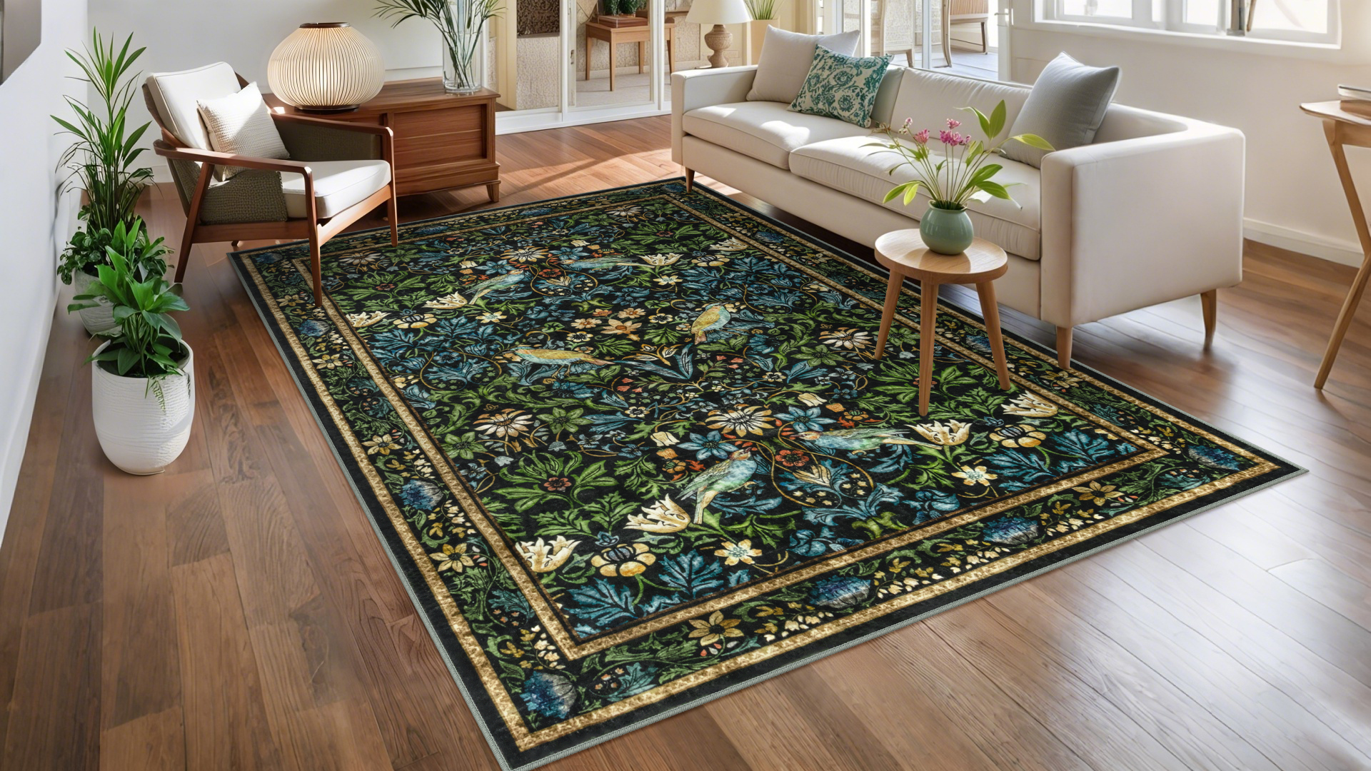 Tapete redondo floral vintage Navy Blue 5 pies miniatura 7