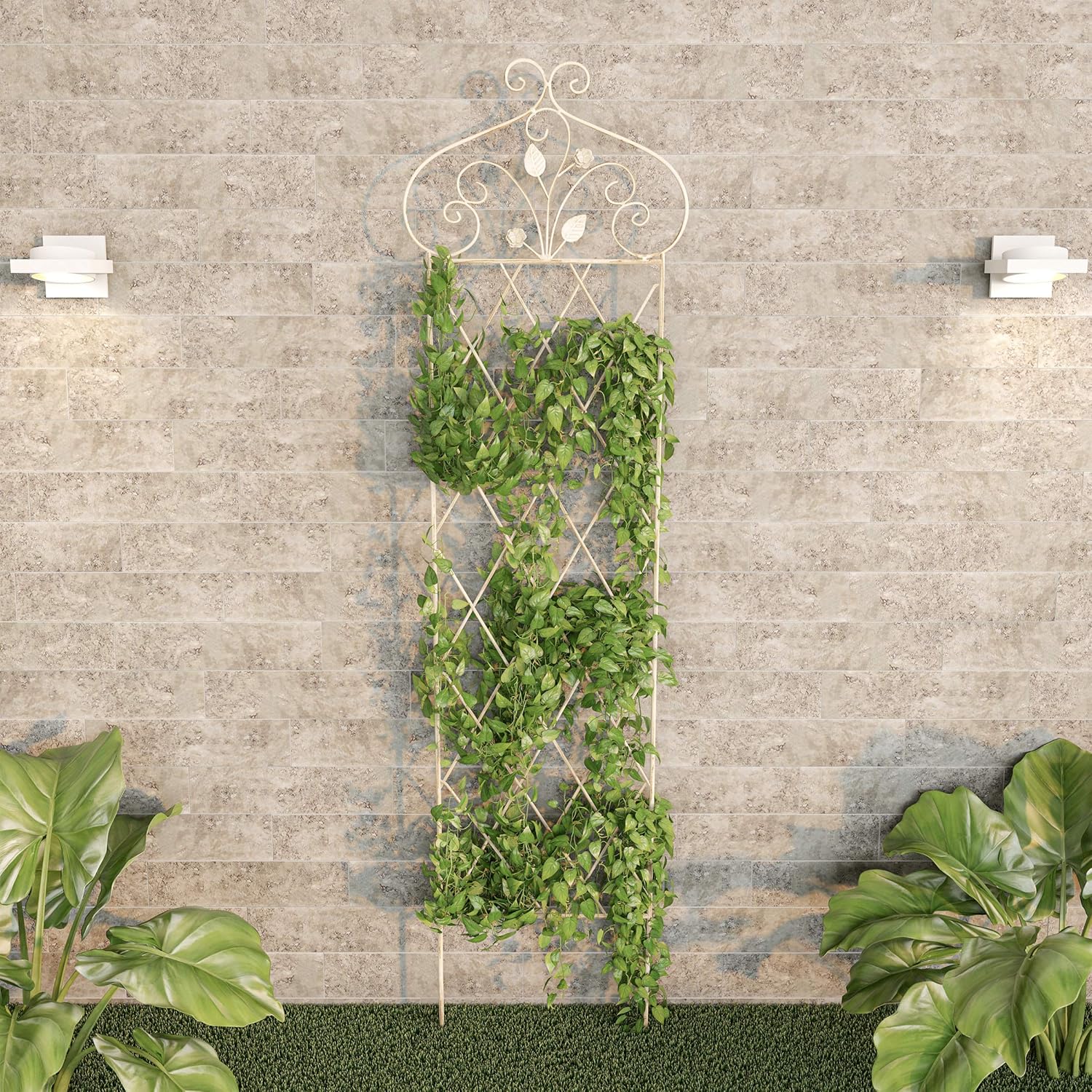 Antique White Steel Lattice Garden Trellis for Climbing Plants