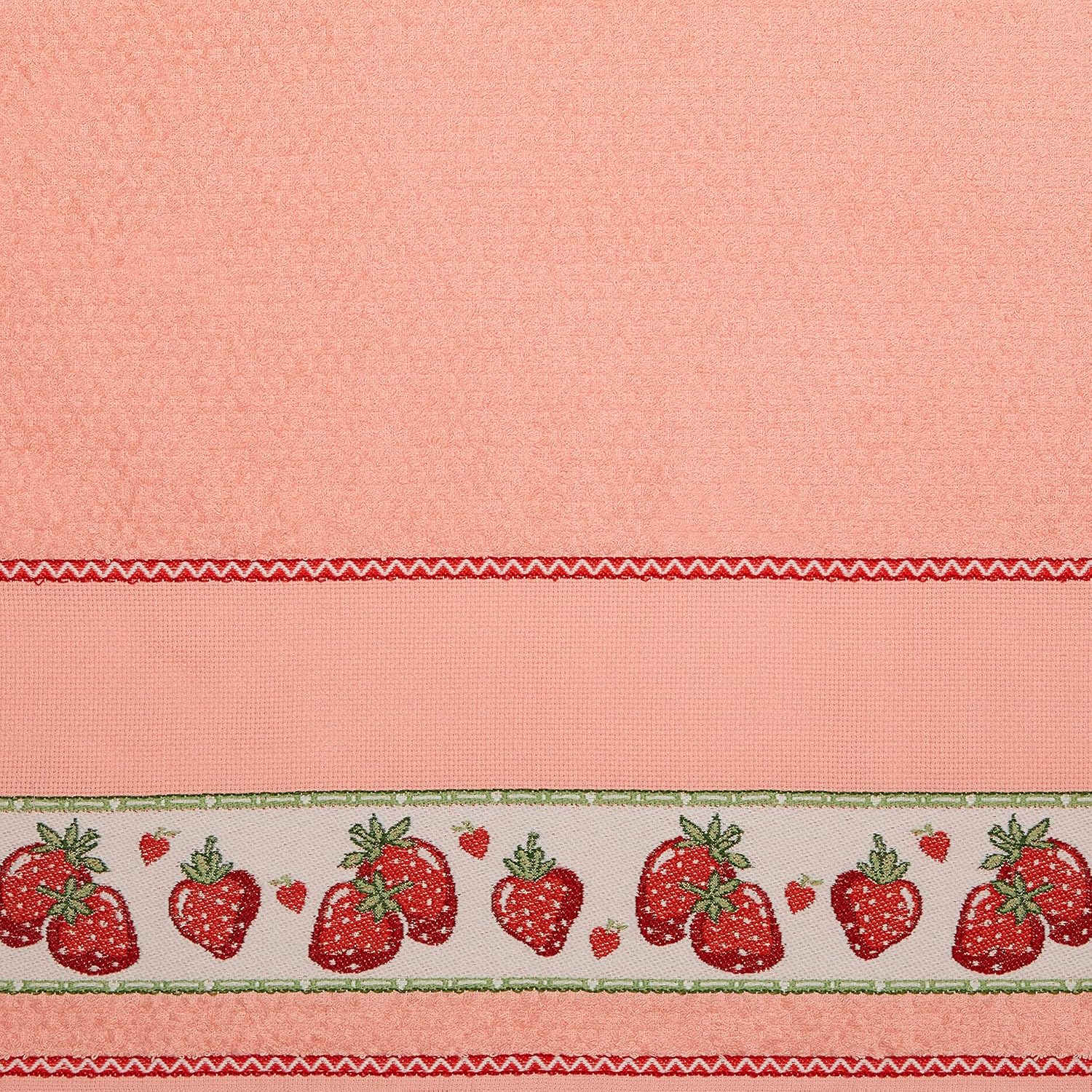Cackleberry Home Strawberry Patch Jacquard Border Terry Kitchen Towels 17 x 27 Inches, Set of 4