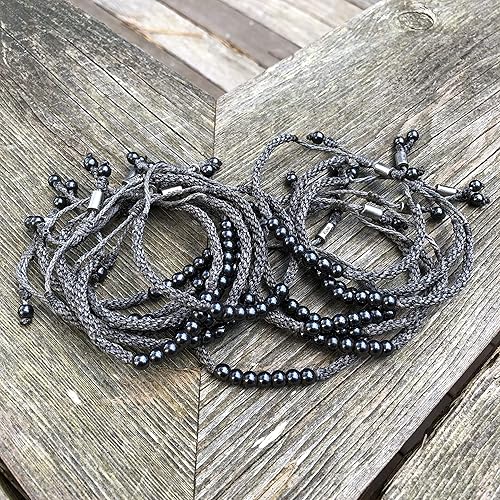 Miniatura 6 de Gray Rope Beaded Hematite Bracelet - Handmade Woven Pull Cord Drawstring Size Adjustable for Men and Women by RUMI SUMAQ Jewelry