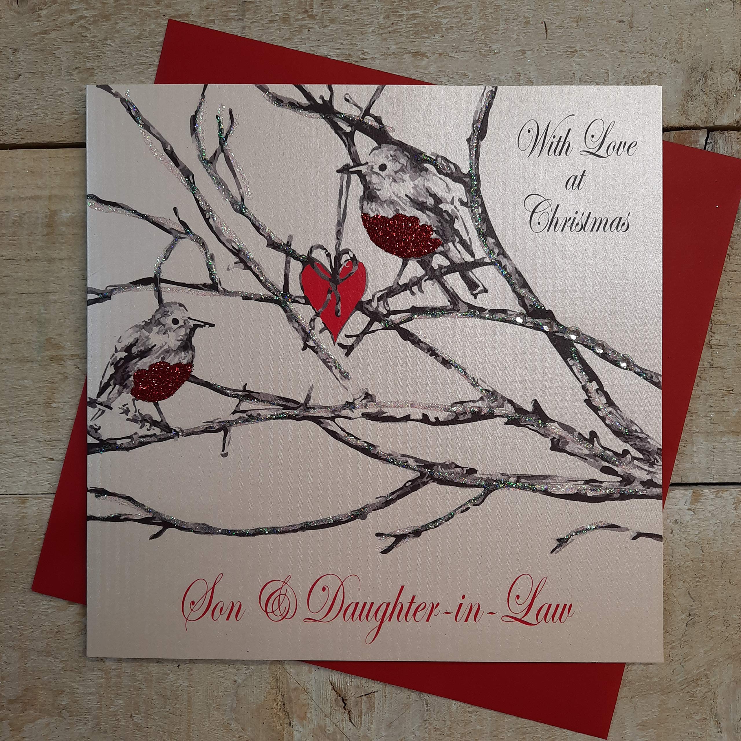 White Cotton Cards "With Love At Christmas Son And Daughter-In-Law Robin Handmade Card