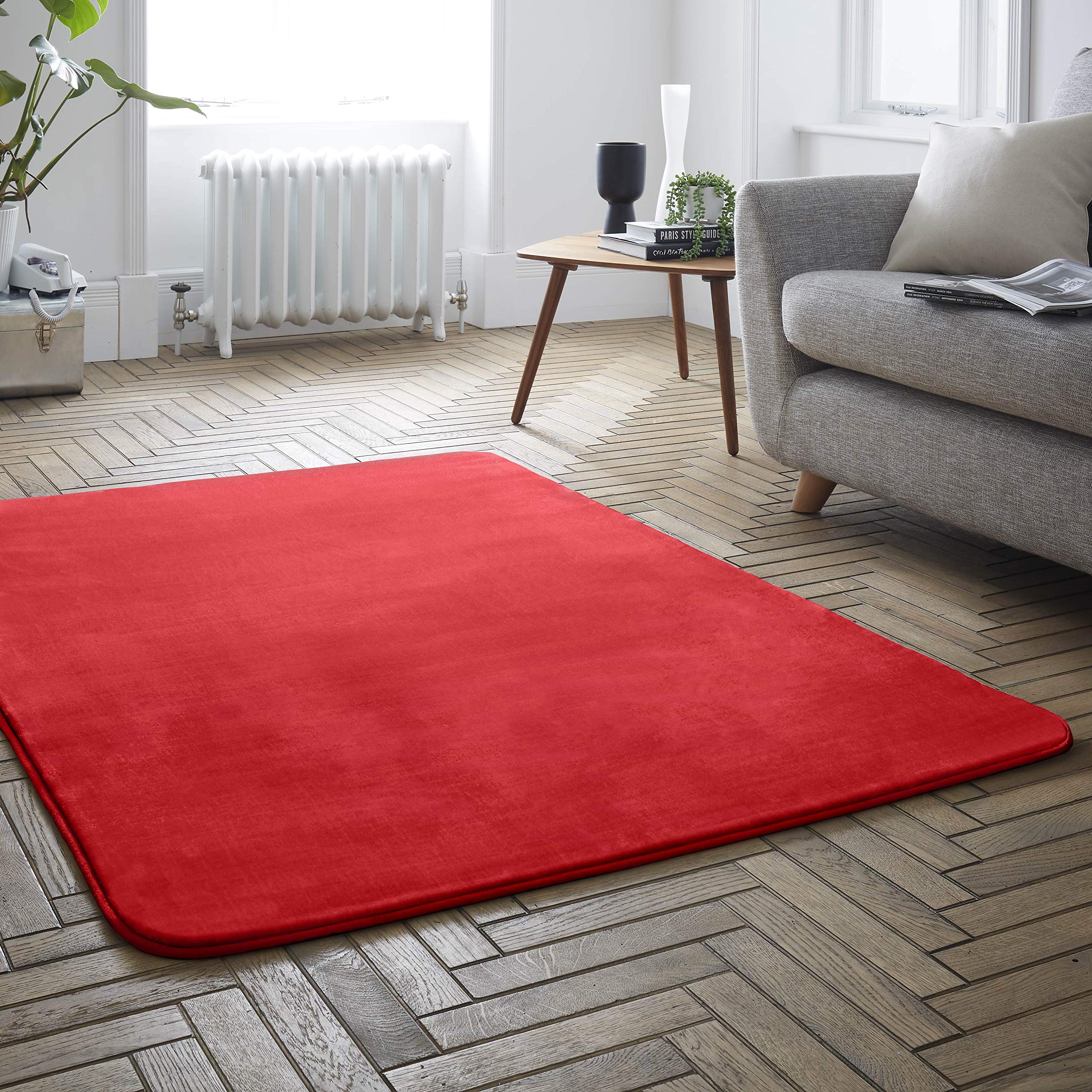 Gaveno Cavailia Luxury Extra Soft & Fluffy Velvet Touch, Non Slip Shiny Bedroom Mat Rug for Comfortable Living & Bed Rooms, Natural Home Dcor Carpet, Red, (60x110), 100% Polyester, Single