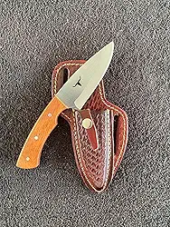 Faca Artesanal Muladeira Boiadeiro Pontuda 21cm com Lâmina Inox 420, Cabo Madeira Nobre Muirapiranga ou Resina + Bainha Couro Legítimo – Funcional para Uso Rural, Churrasco, Trabalho e Dia a Dia