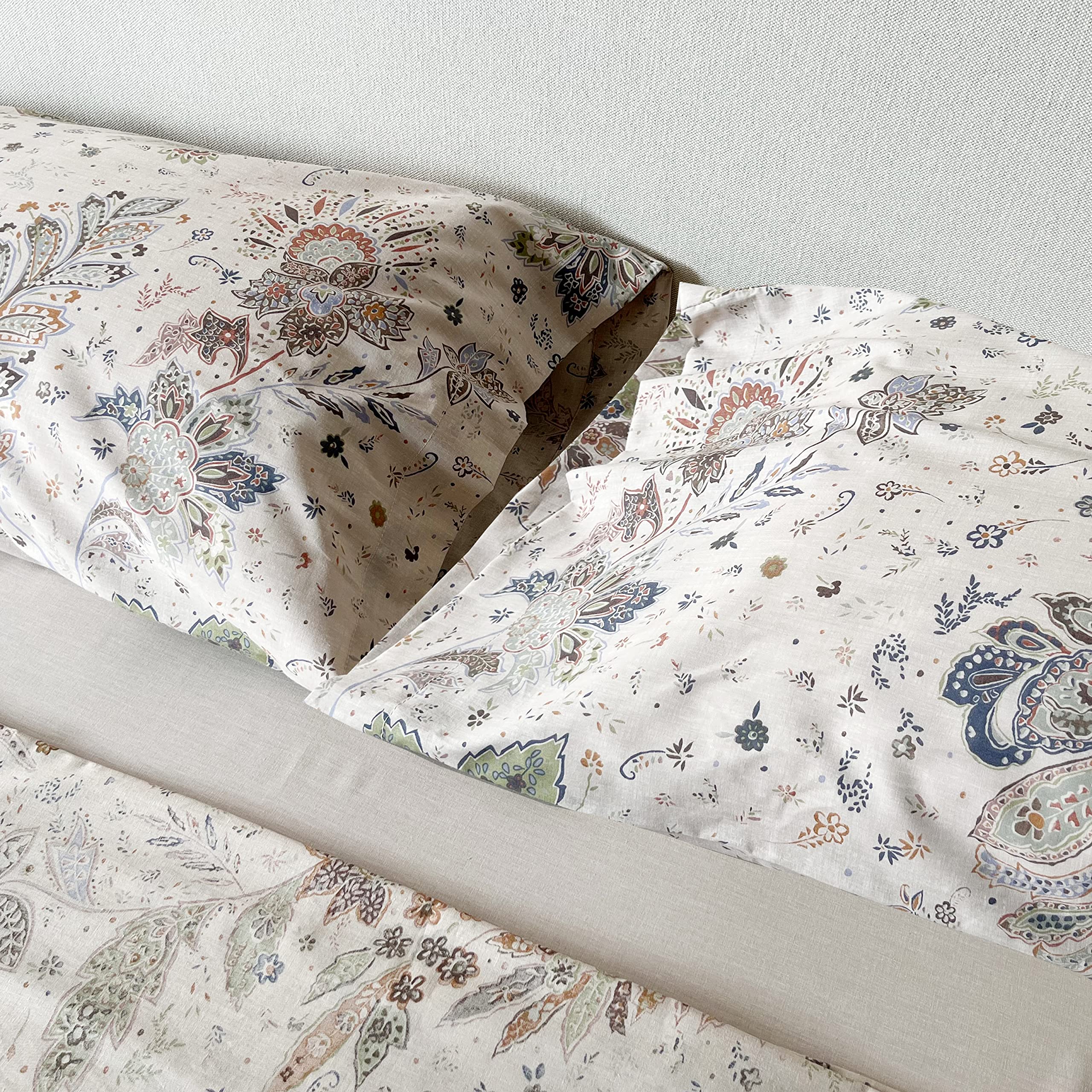 Juego de Sábanas 100% Algodón – Estampado Paisley Otoñal – 3 o 4 Piezas: Encimera, Bajera Ajustable y Funda de Almohada – Cama 90, 135, 150 cm – Suaves y Transpirables (Cama 150)