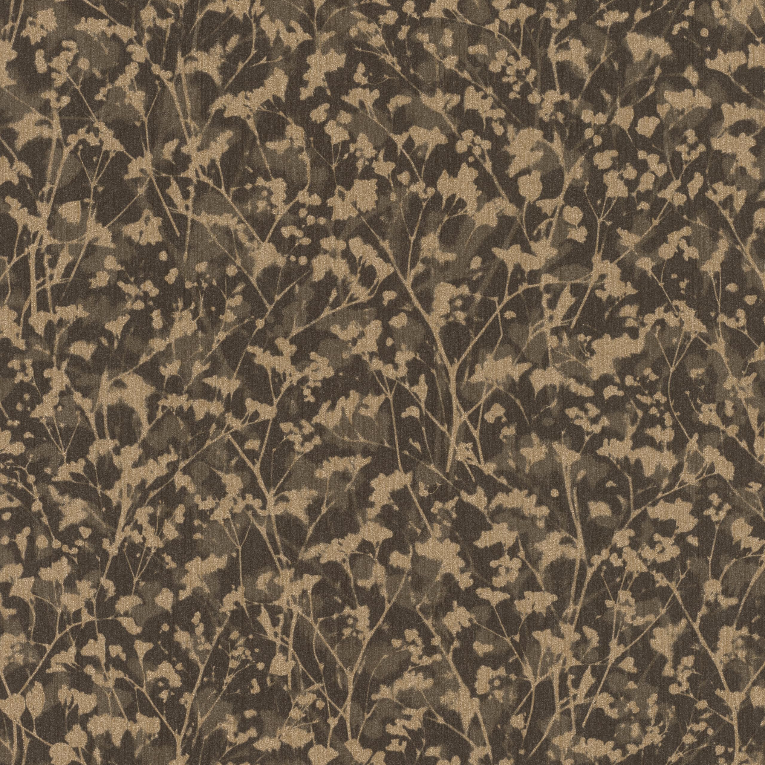 Papier peint intissé motif plantes vinyle noir marron Amara Rasch