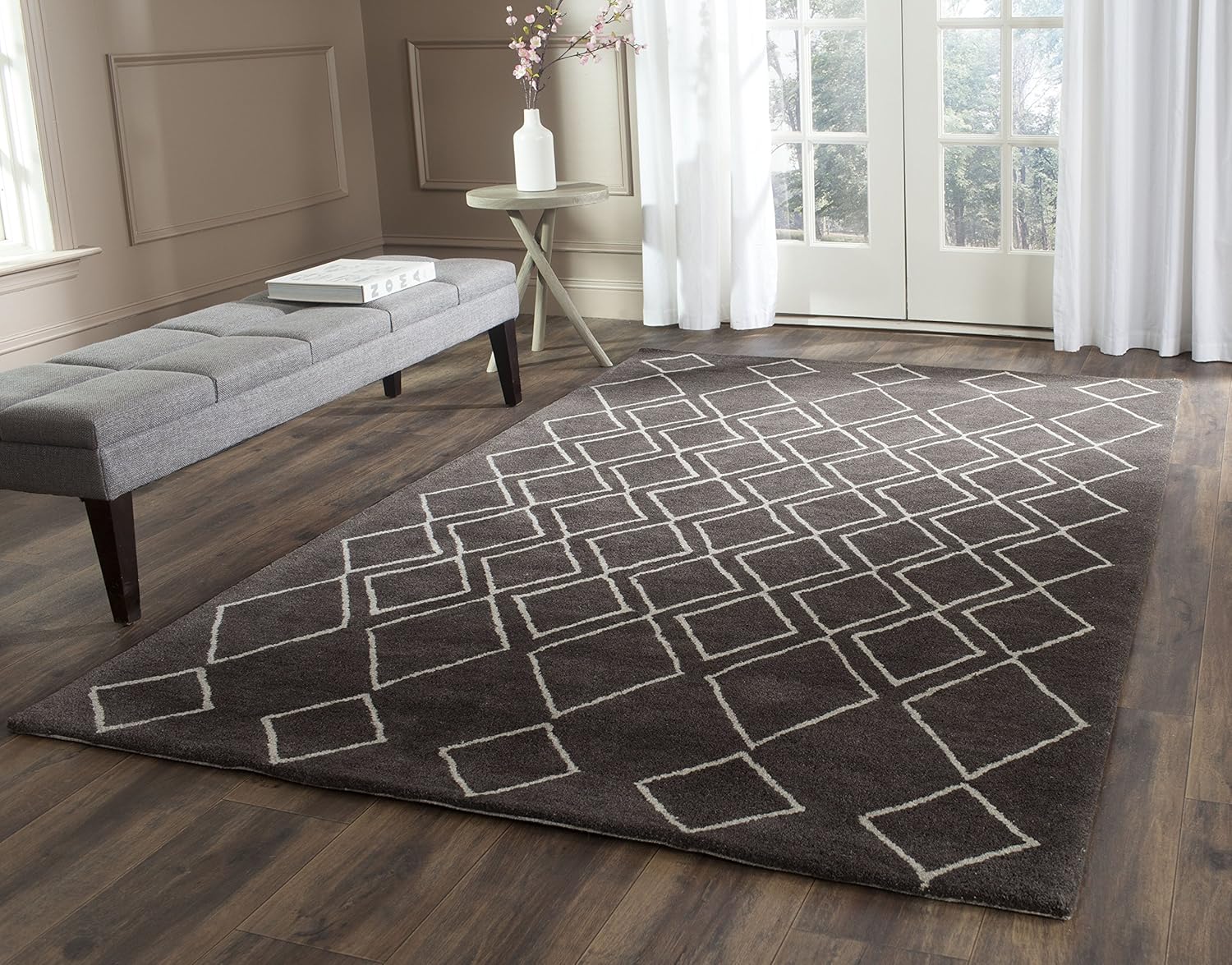 Ivory and Dark Grey Hand Tufted Wool Area Rug