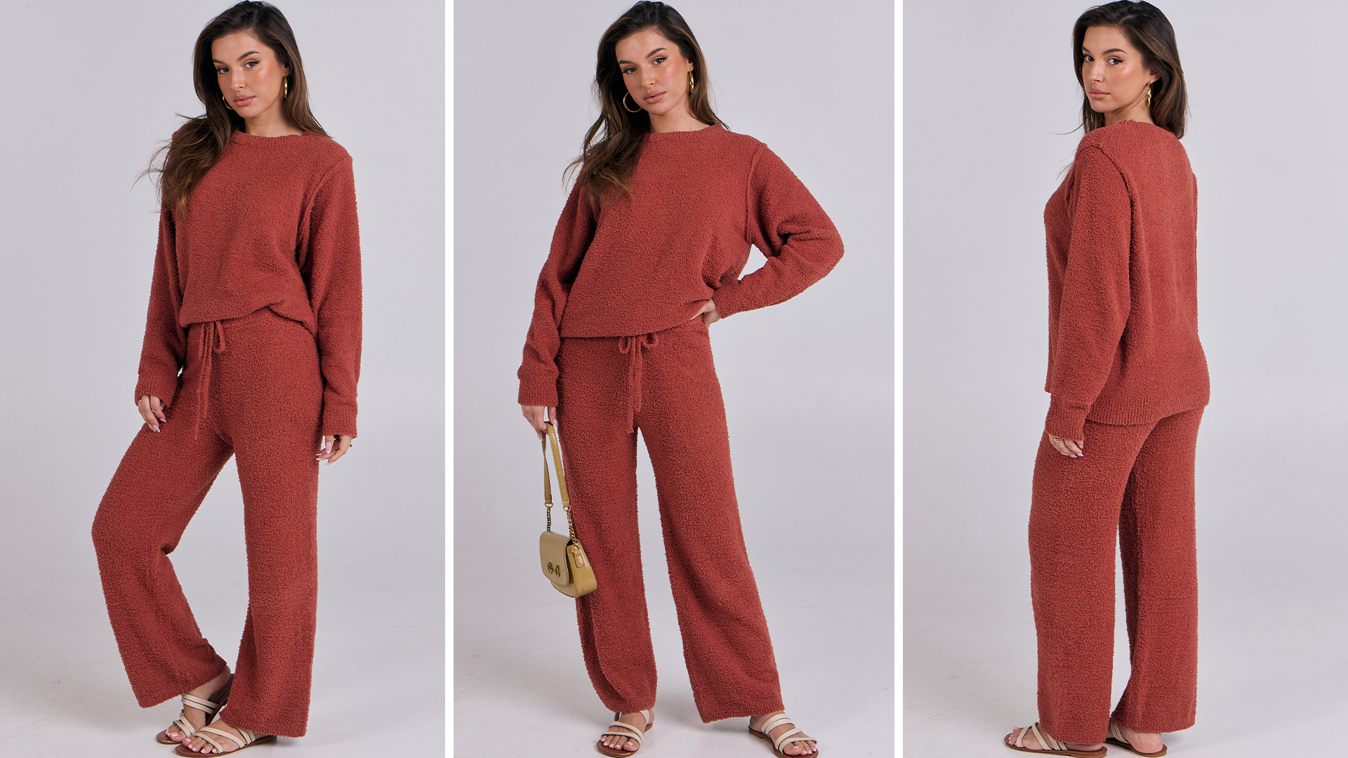 ANRABESS Women's 2 Piece Pajama Sets Long Sleeve Top Wide Leg