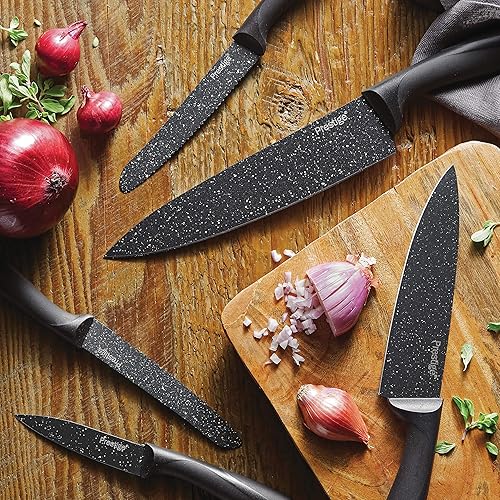 Miniatura 2 de Prestige Cuchillos y cubiertos de cuarzo de piedra, juego de 3 piezas, moteado negro y dorado