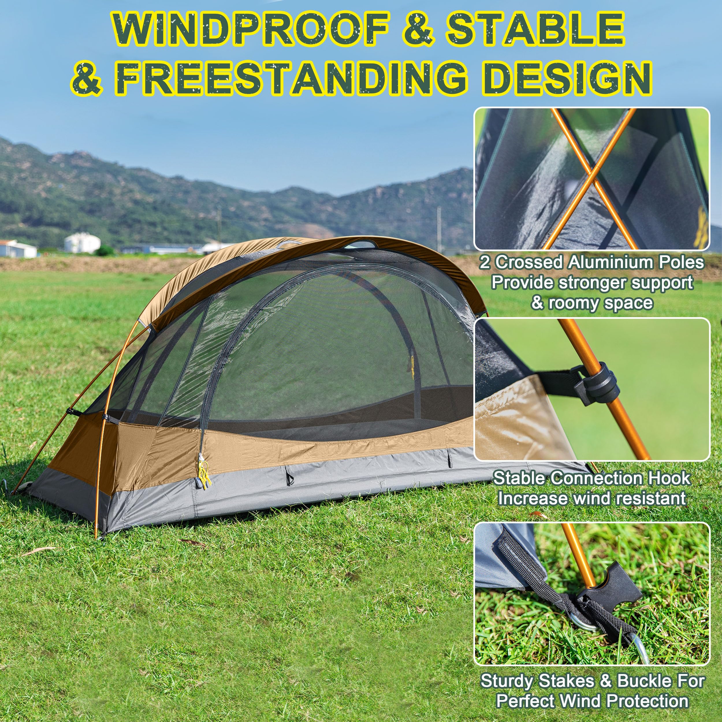 Tente 3-4 Personnes Bivouac & Randonnée – Légère, Imperméable, Moustiquaire 360°, Montage Rapide, Tente Dôme Portable Avec Bâche PE