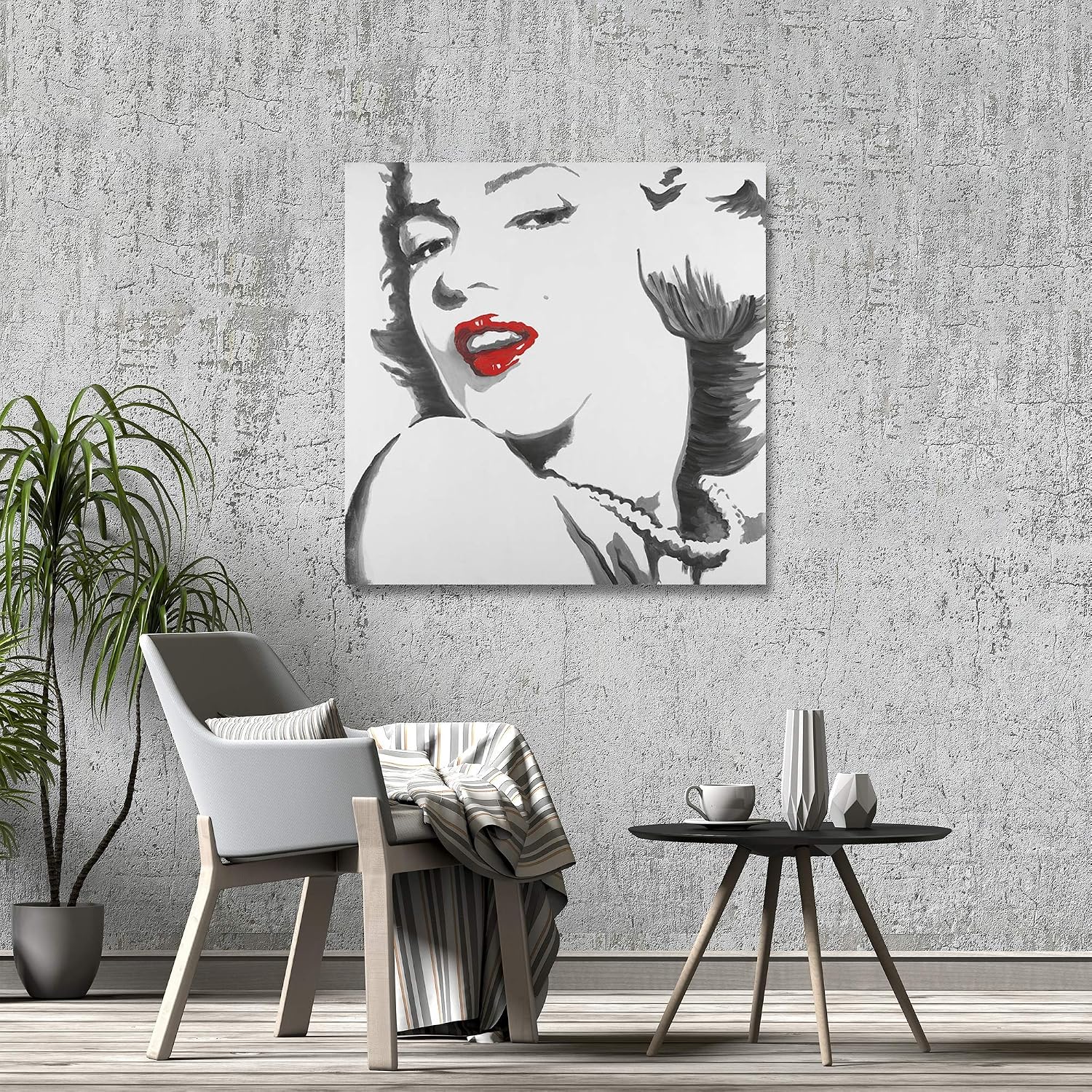 BEGIN DECO MAISON - HOME DECOR Marilyn Monroe Outline Style Wrapped Canvas, 36x36, Multicolor