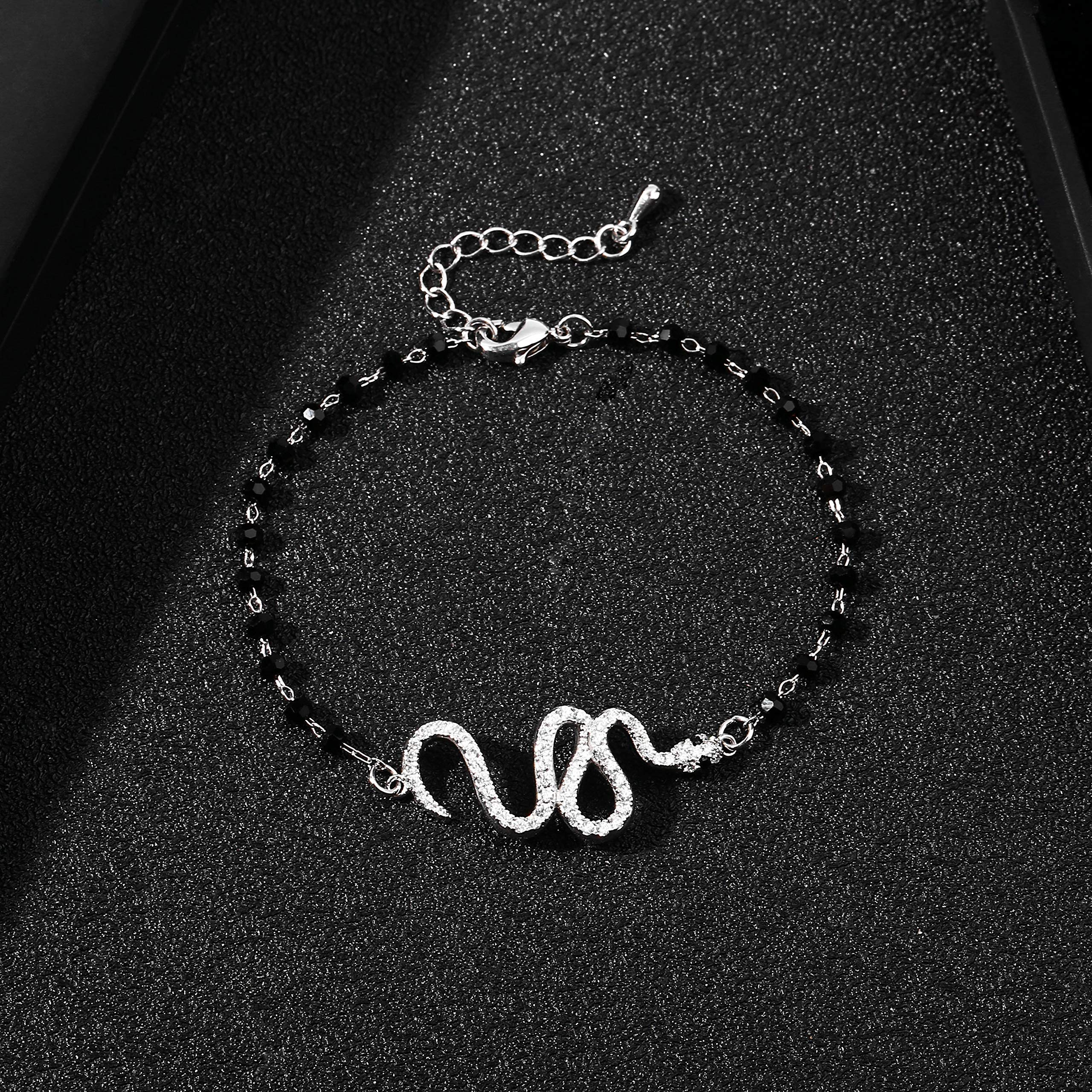 pengjin-Bracciale con ciondolo a quadrifoglio portafortuna, in acciaio inox, con perline nere, semplice braccialetto portafortuna