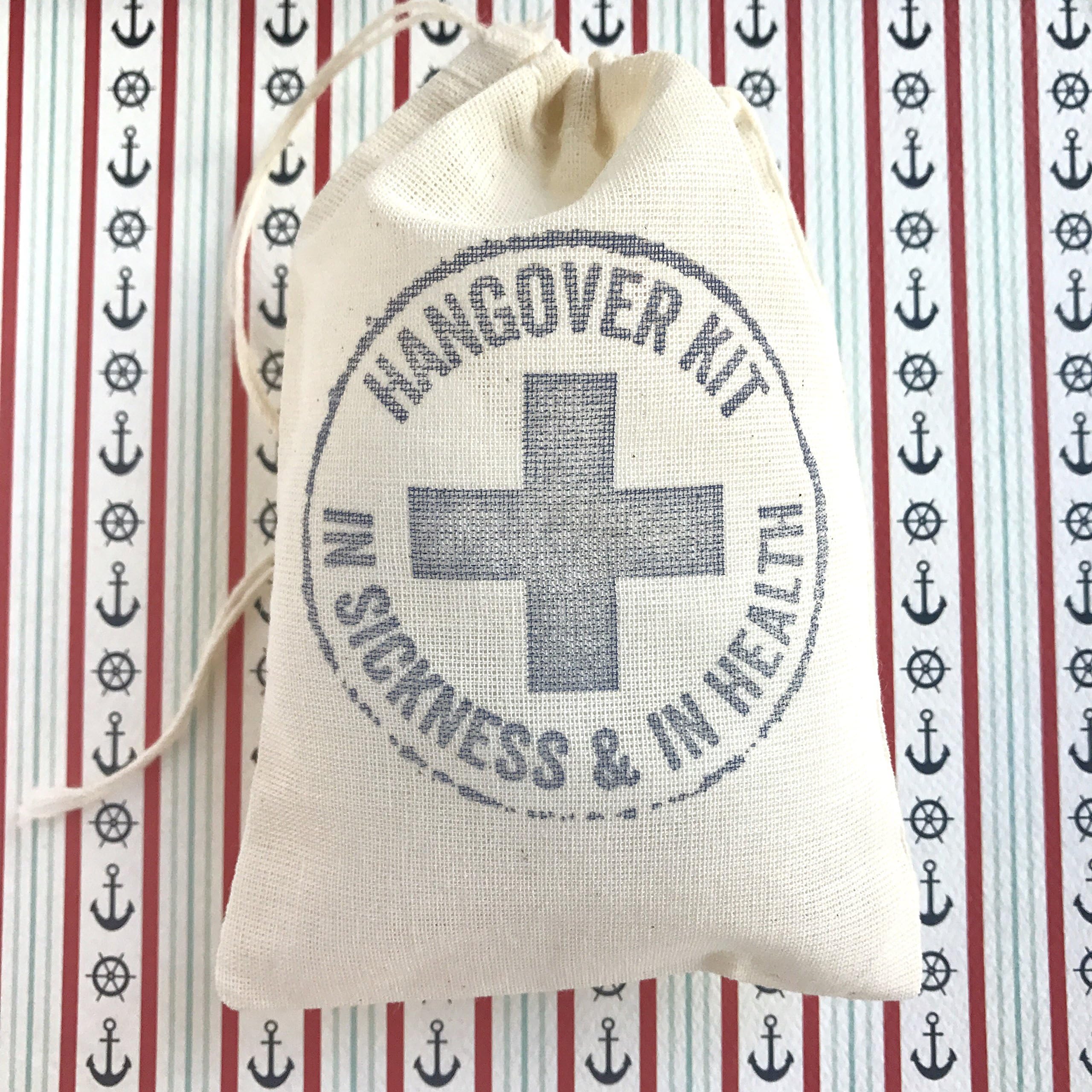 10 Navy Hangover Kit Bags | Bachelorette Favor Bags Wedding Welcome Survival Recovery Party Bag Muslin Gift Groomsmen Bachelor Bridesmaid Bridal