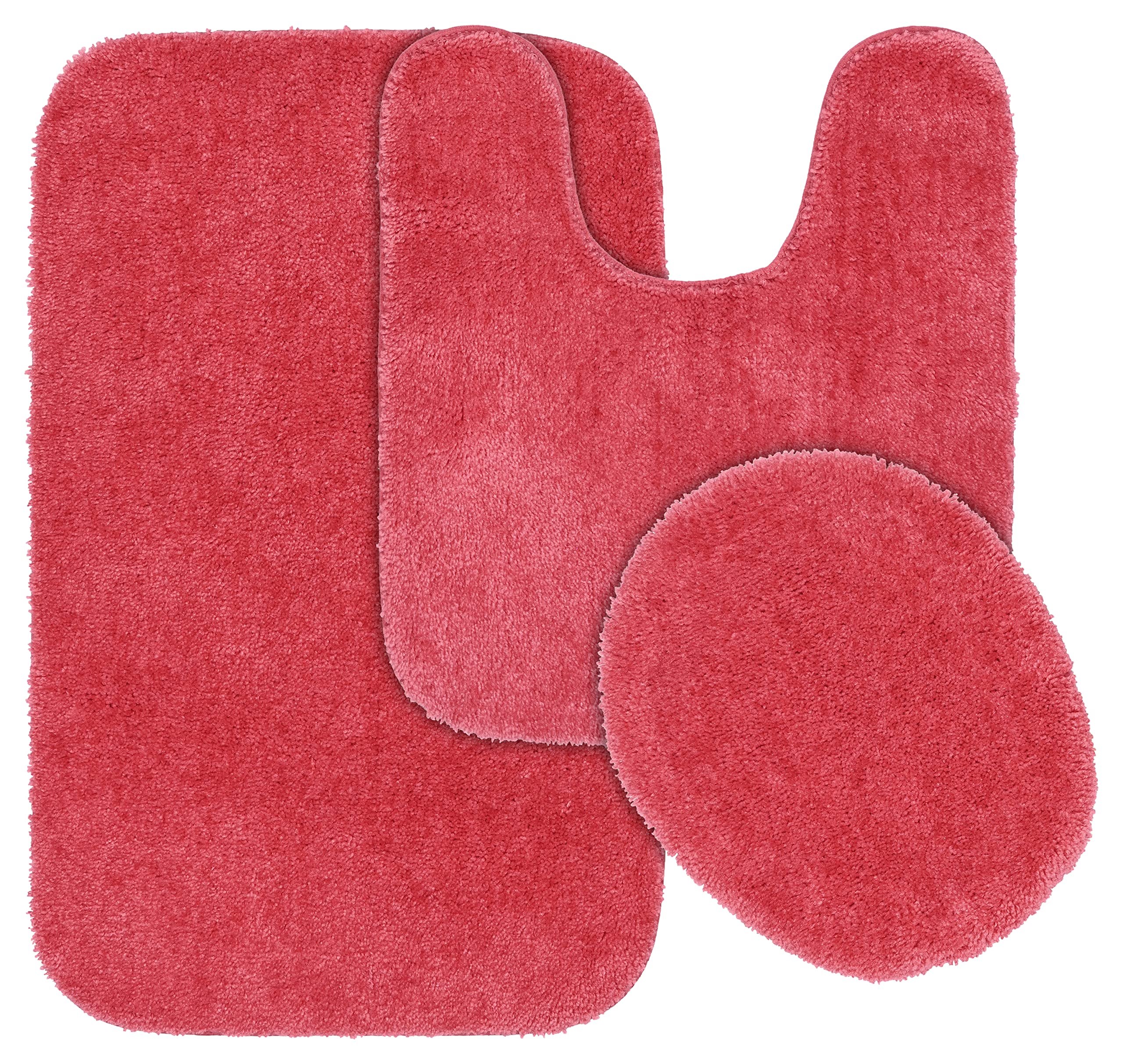 Garland Rug Traditional 3 Piece Nylon Washable Bathroom Rug Set Pink Hibiscus