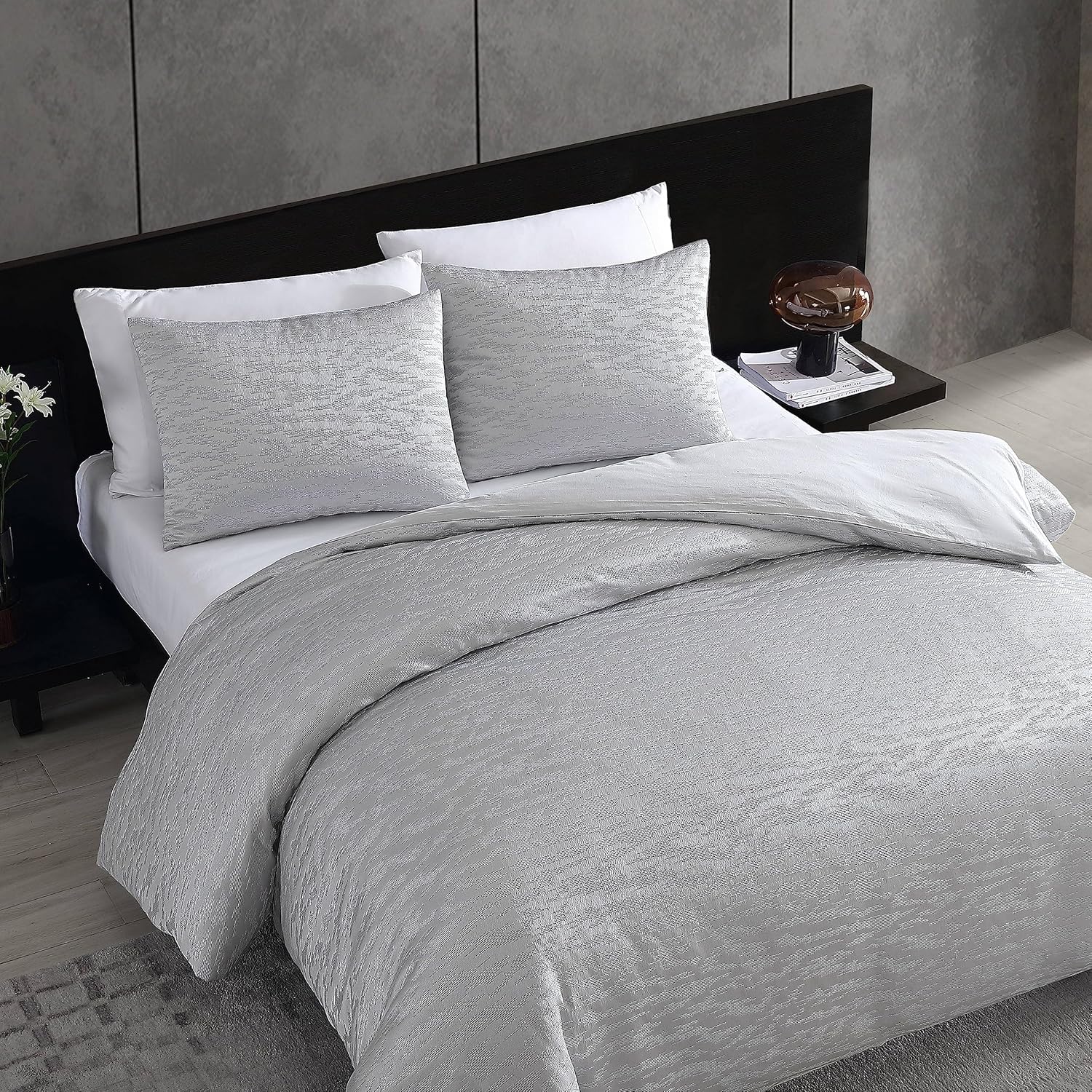 Gray Reversible Microfiber Queen Bedspread Set
