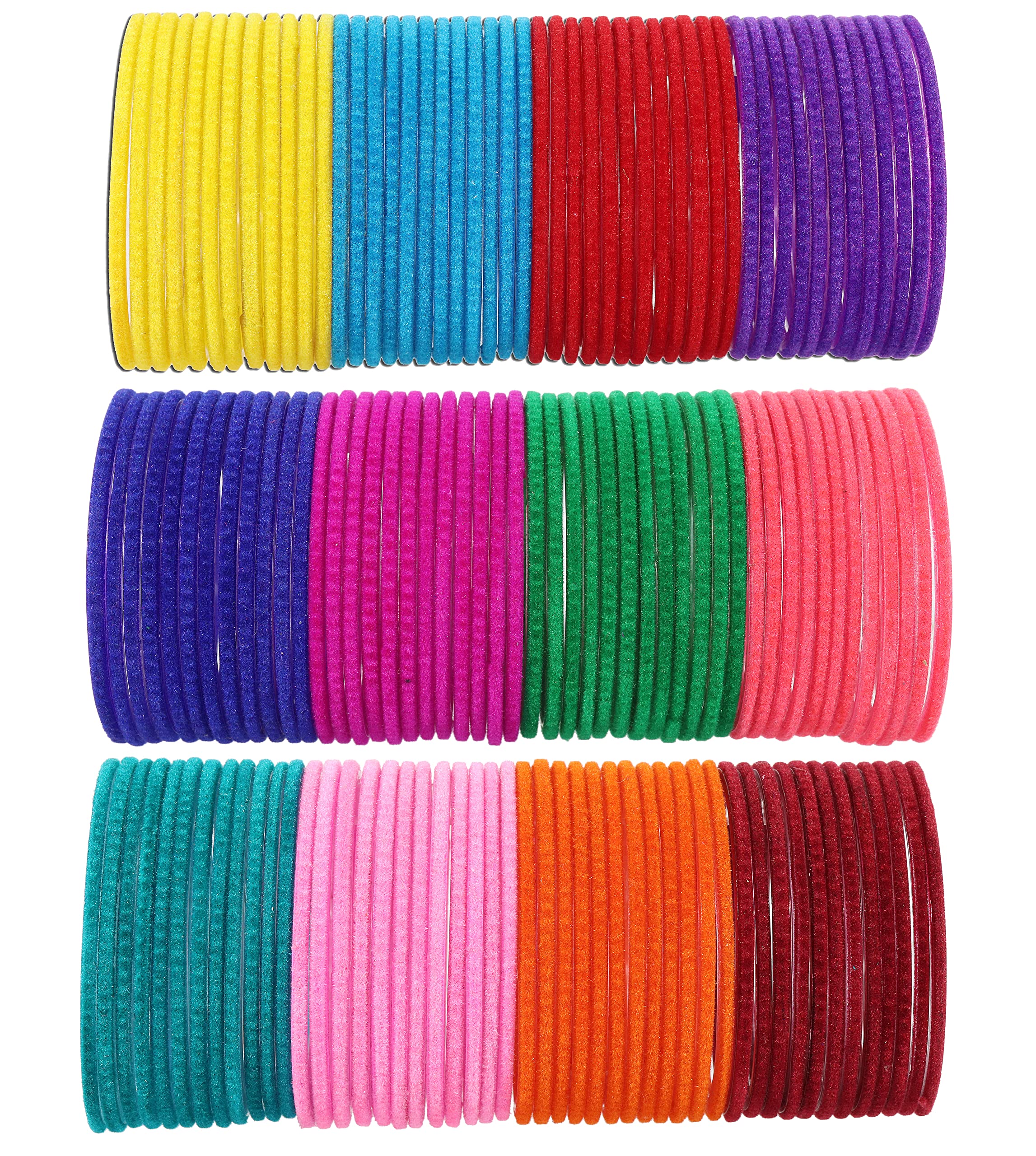 NMIIGlass Velvet Worked Glossy Finished Bangle Set For Women and Girls, 2-8, MultiColour