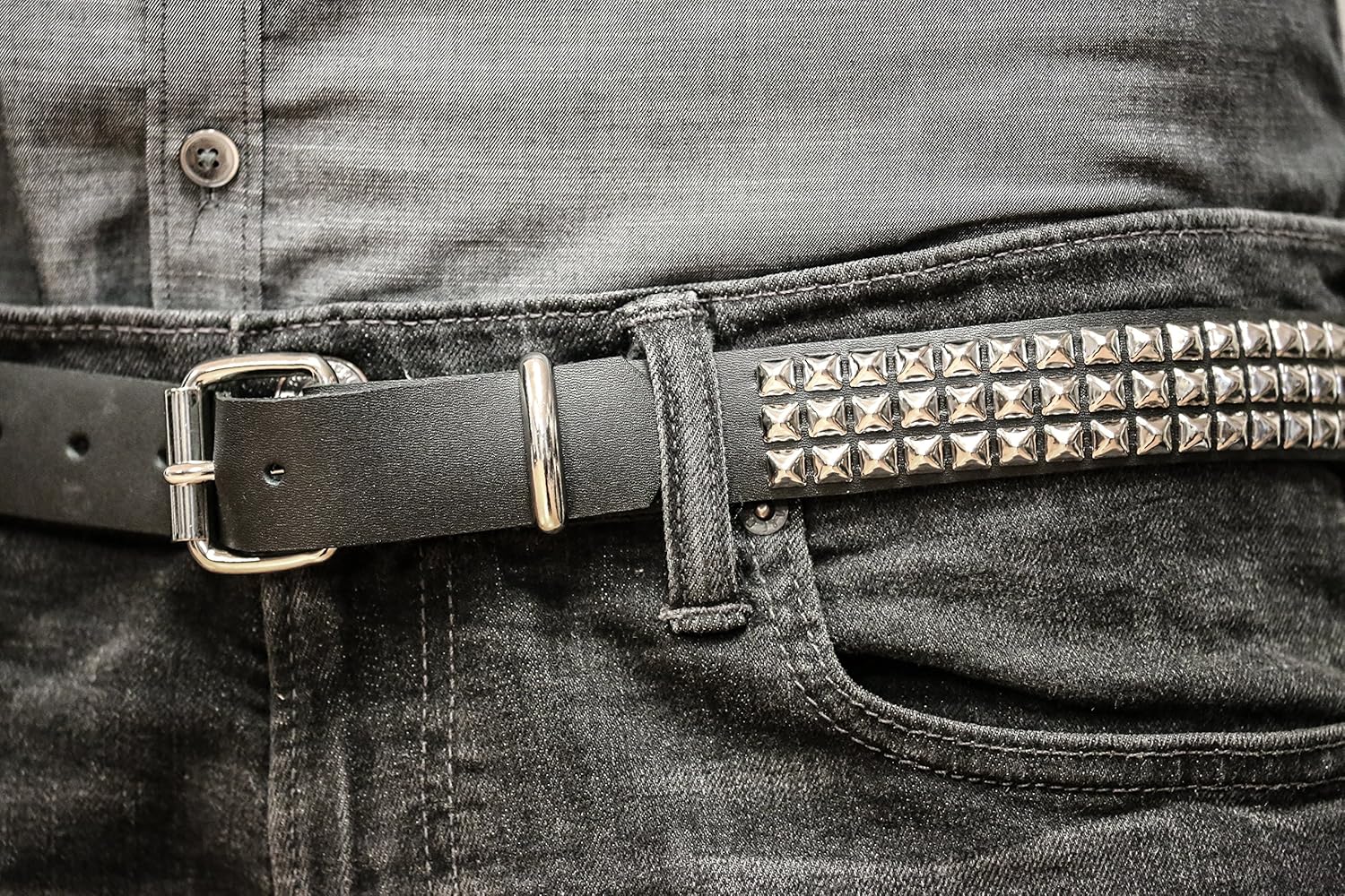 小物 pyramid studs belt made in USA 32 Three Row Pyramid Stud Belt Made In USA Genuine Leather Punk