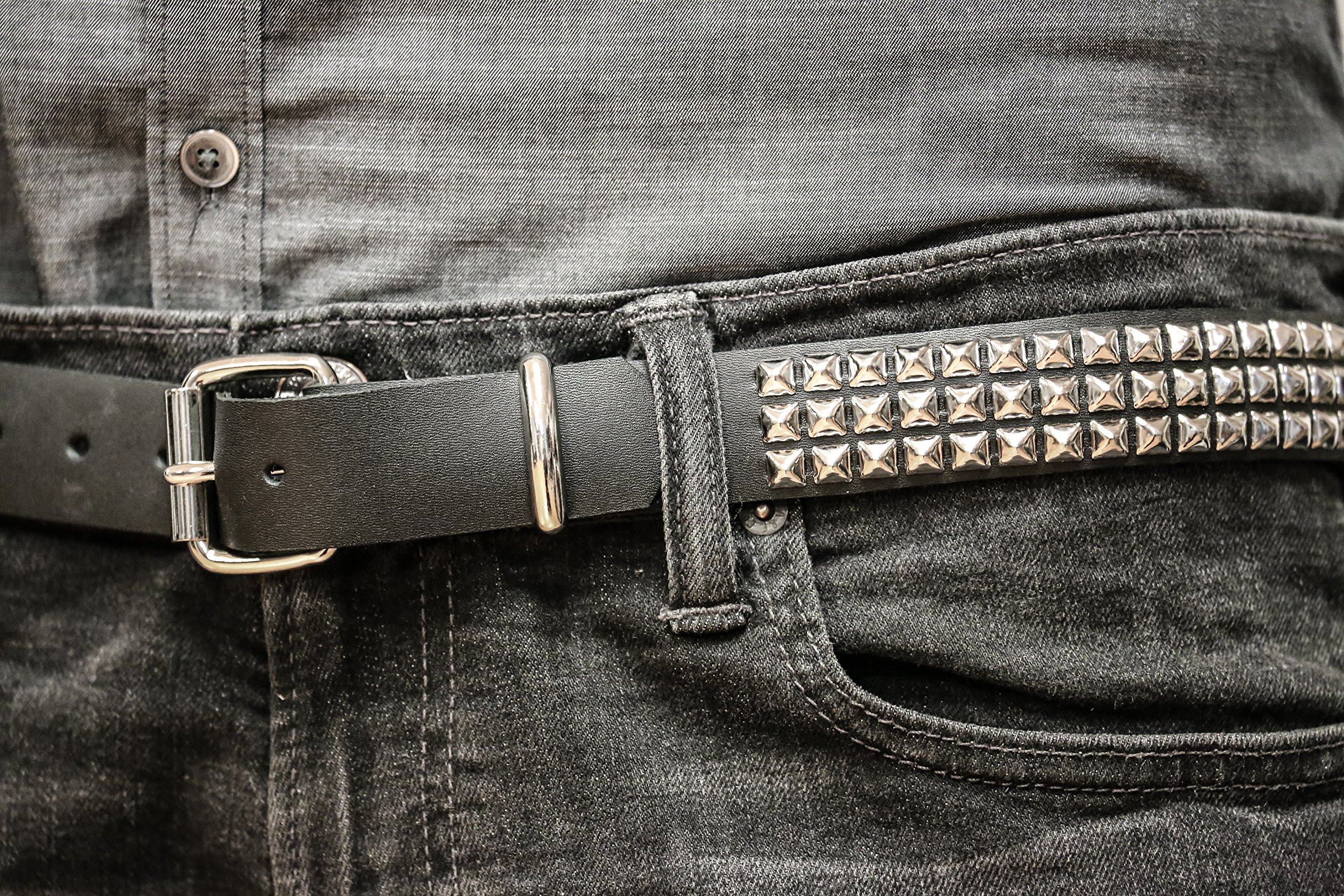 Three Row Mini Pyramid Stud Belt Made In USA Genuine Leather Punk Goth Thrash Metal (XL-38)