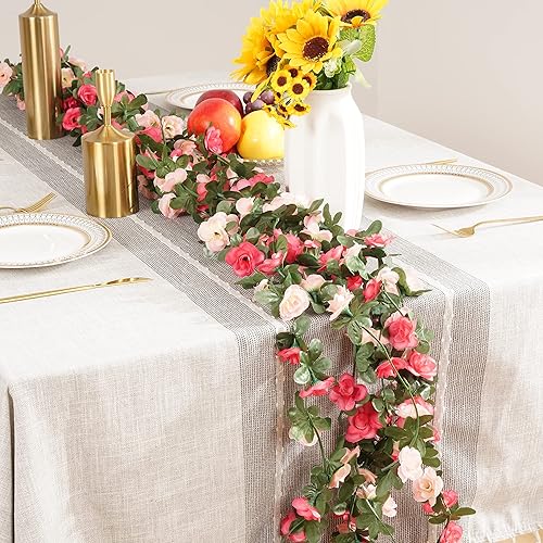 Miniatura 4 de BLEUM CADE 8 guirnaldas de flores artificiales de 656 pies para dormitorio decoración de vid de flores falsas para boda fiesta día de San Valentín