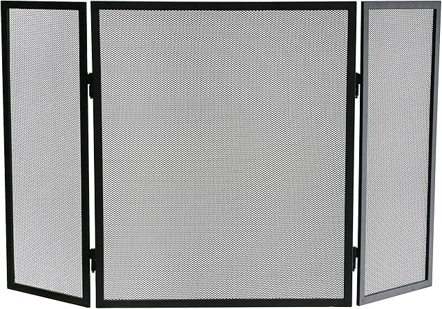 Kamino-Flam Fireplace Spark Guard, Powder-coated Iron Fire Screen with Stainless Steel Fine Grid, Fireguard for Fireplace and Stove, Free-standing 3-fold Surround Screen, approx. 96.5x2x61cm, Black