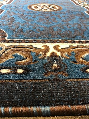 Miniatura 8 de Alfombra tradicional de pasillo largo, color azul, marrón, persa, diseño Kingdom D123 (2 pies 4 pulgadas x 10 pies 11 pulgadas)