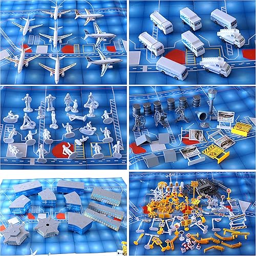 Miniatura 6 de Aeropuerto Internacional Montado Juguete 8 Aviones y 8 Vehículos 200 Piezas Modelo Aeronave Playset Simulado Escena