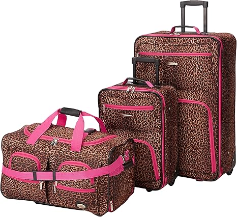 review Rockland Vara Softside Upright Luggage, Pink Leopard, 3-Piece Set (20/22/28)