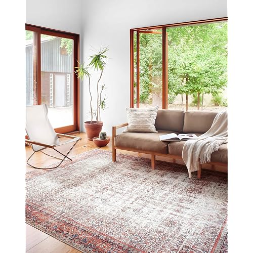 Loloi Layla Collection LAY-12 Ivory/Brick 9'-0" x 12'-0" .13" Thick Area Rug, Soft, Durable, Vintage Inspired, Distressed, Low Pile, Non-Shedding, Easy Clean, Printed, Living Room Rug