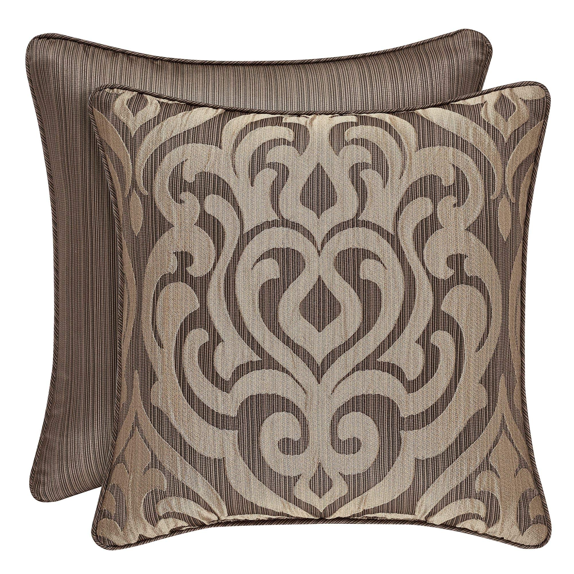Astoria Scroll Damask Piped Pillow Coffee 18" Square