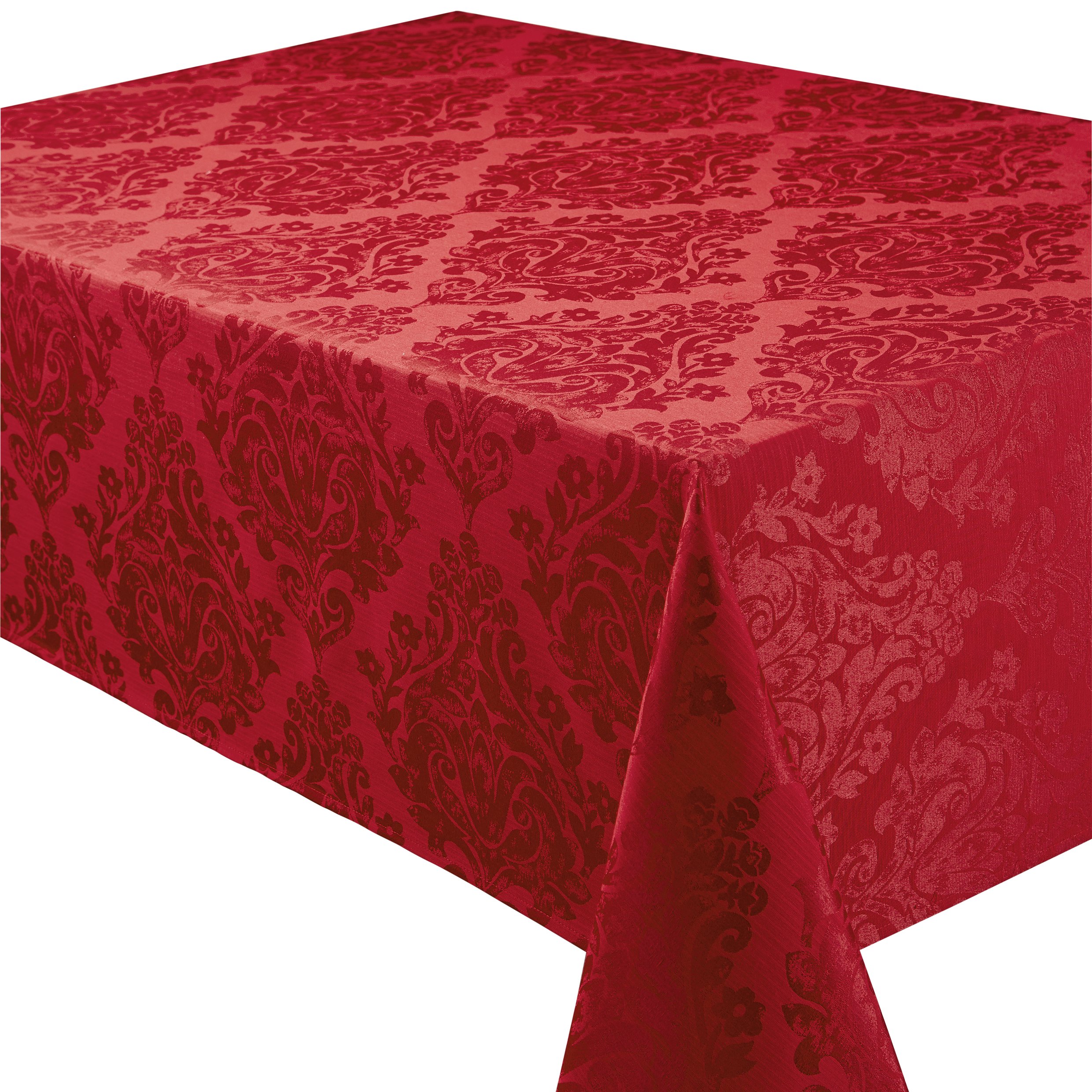 Palazzo Damask Chateau (Red-Burgundy) Christmas Rectangular Tablecloth Ideal For 8-10 Place Settings (70x108in-178x274cm Approx)