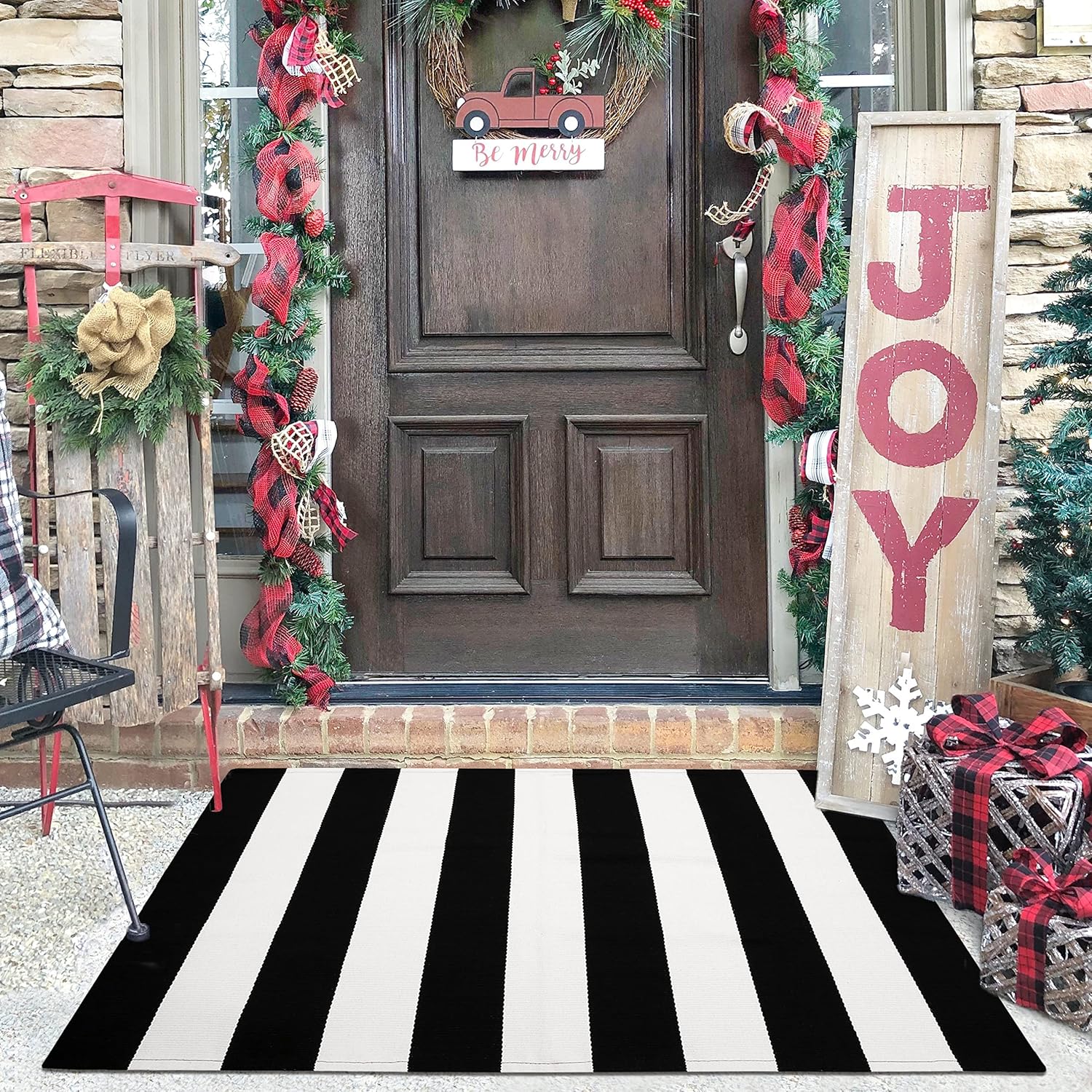 KILOCOCO Black and White Striped Rug 2.3'x3.6' Indoor