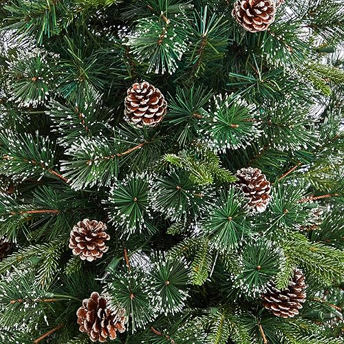 Miniatura 5 de Árbol de Navidad artificial con punta nevada Clermont con 250 luces transparentes, conos de pino y 858 ramas doblables