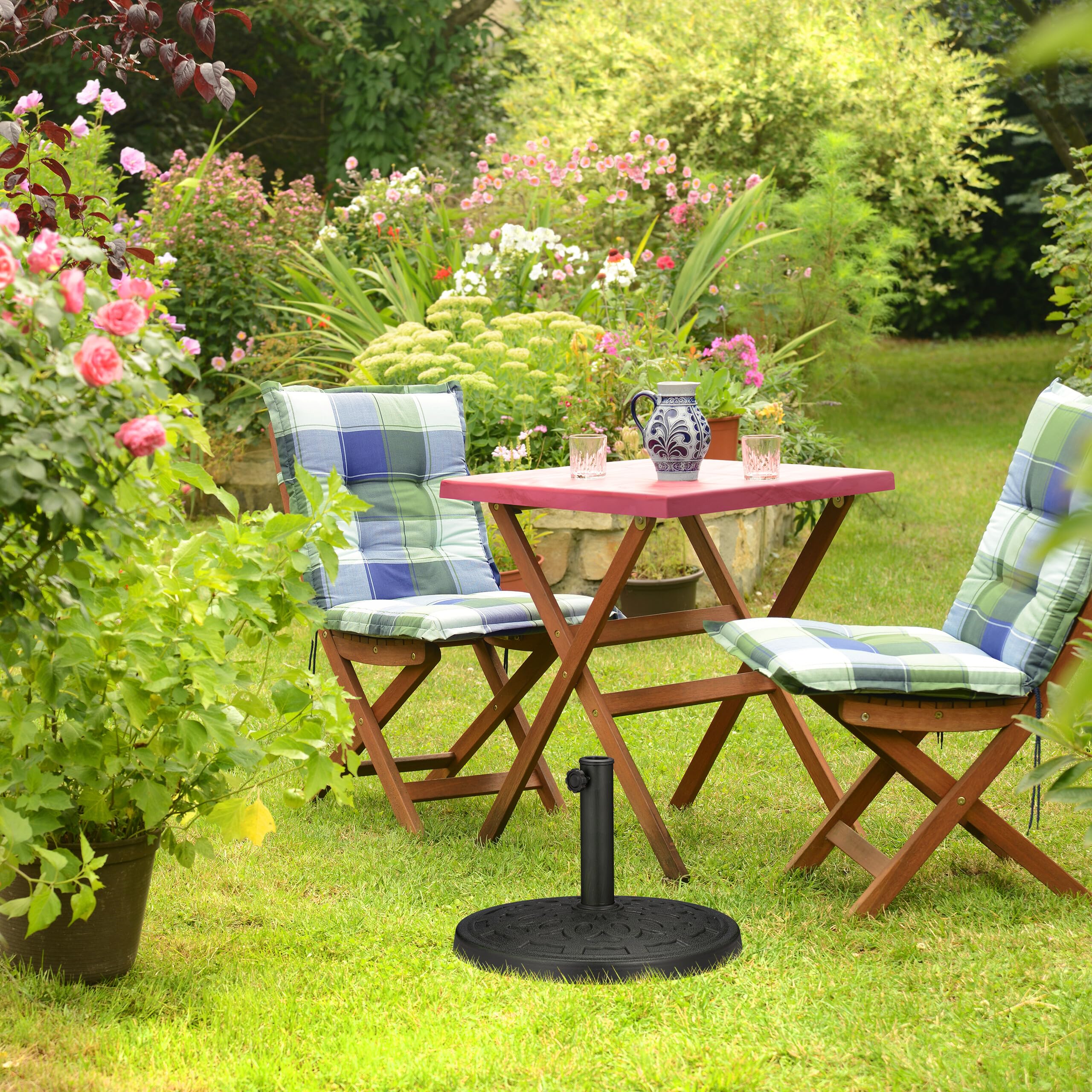 Relaxdays Base per Ombrellone, per Aste da 38-50 mm, Resistente alle Intemperie, Giardino e Balcone, Ø 50 cm, Verde Nero