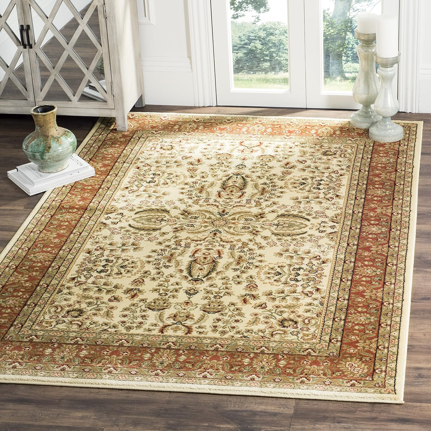 SAFAVIEH Lyndhurst Collection Area Rug – 5’3″ x 7’6″, Ivory & Rust, Traditional Oriental Design, Non-Shedding & Easy Care, Ideal for High Traffic Areas in Living Room, Bedroom (LNH214R)