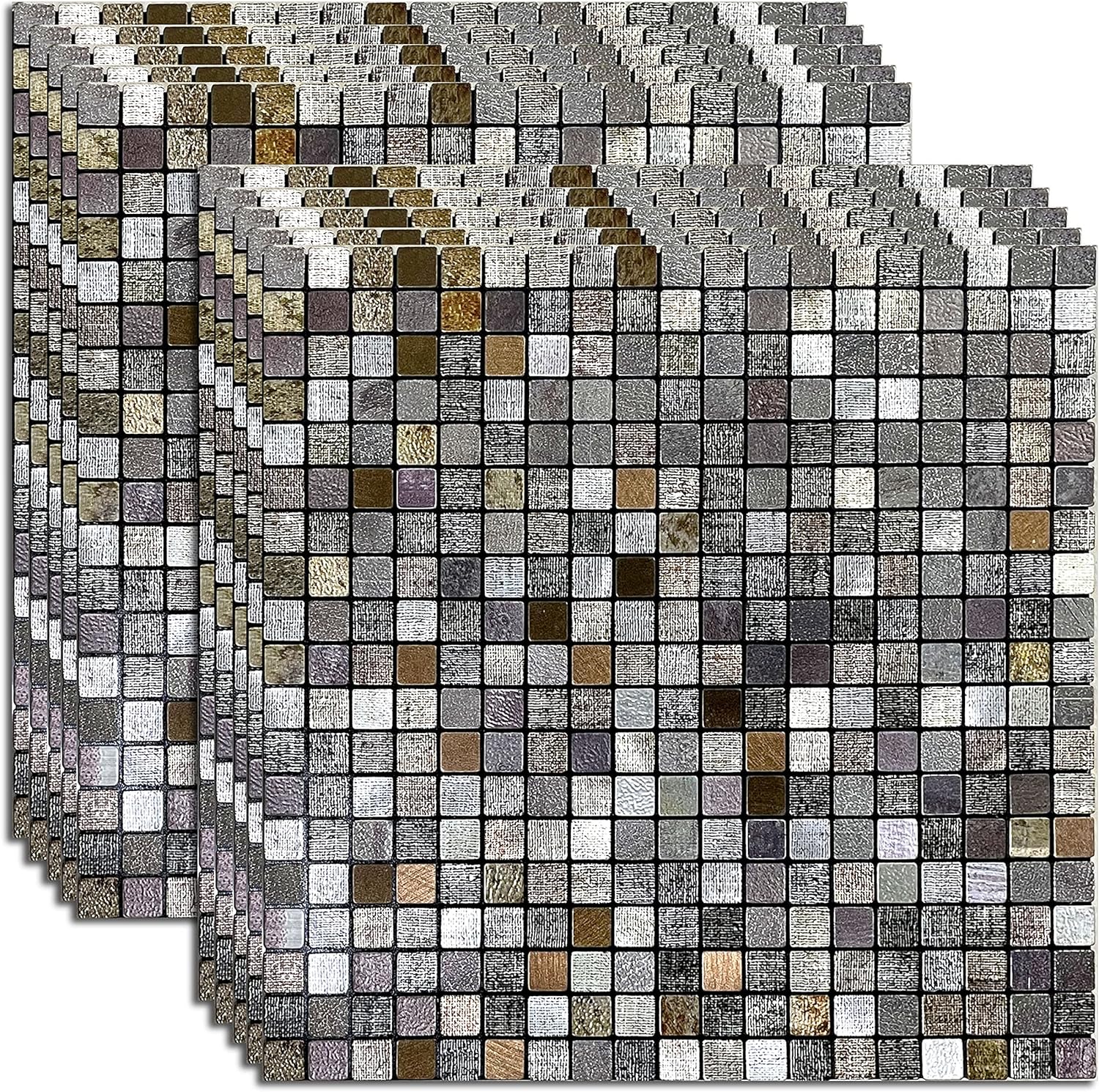 XUANINY Peel and Stick Backsplash Tiles for Kitchen,Bathroom,Fireplace,Self Adhesive Metal Aluminum Mosaic (12"x12") (10, Ink Color)