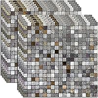 Vista 10 de XUANINY Azulejos de protección contra salpicaduras para cocina, baño, chimenea, mosaico de aluminio metálico autoadhesivo (12 x 12 pulgadas)