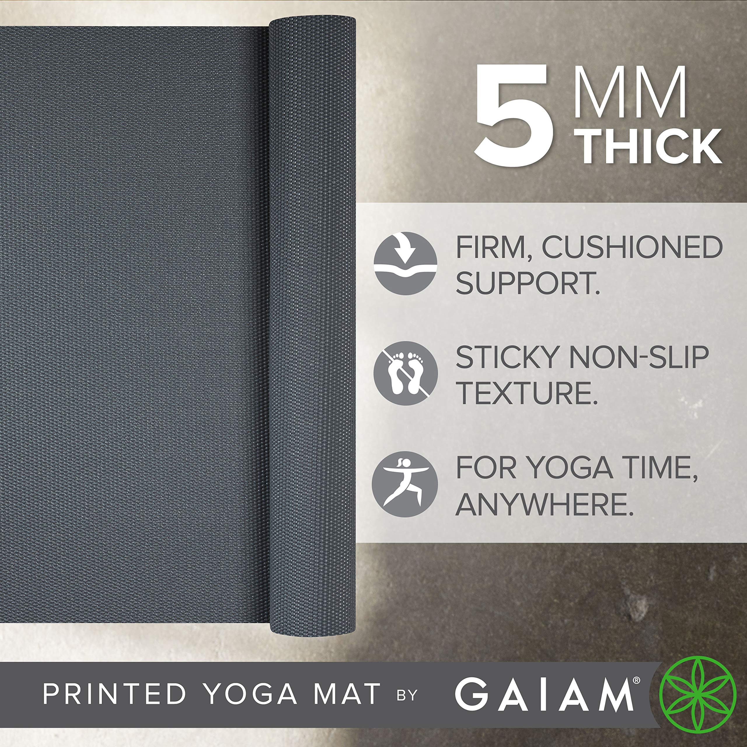 Gaiam Mata do jogi o grubości 5 mm antypoślizgowa do wszystkich rodzajów jogi, pilatesu i treningu na podłodze (172,7 x 61 x 5 mm)