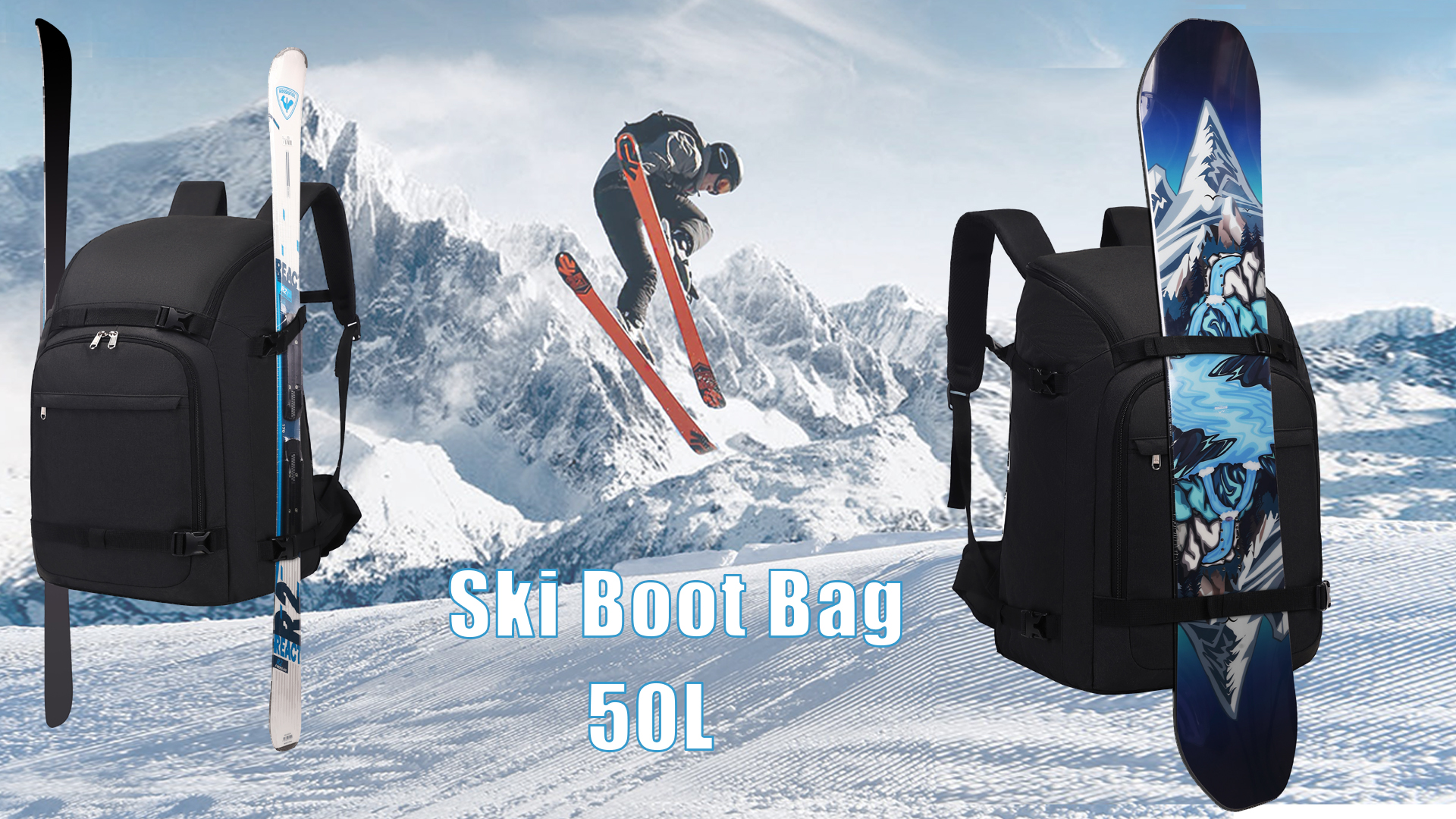 Ski and Snowboard Boots 50L Backpack XCMAN 50L Capacity Waterproof Ski Backpack Bag with  main image 3